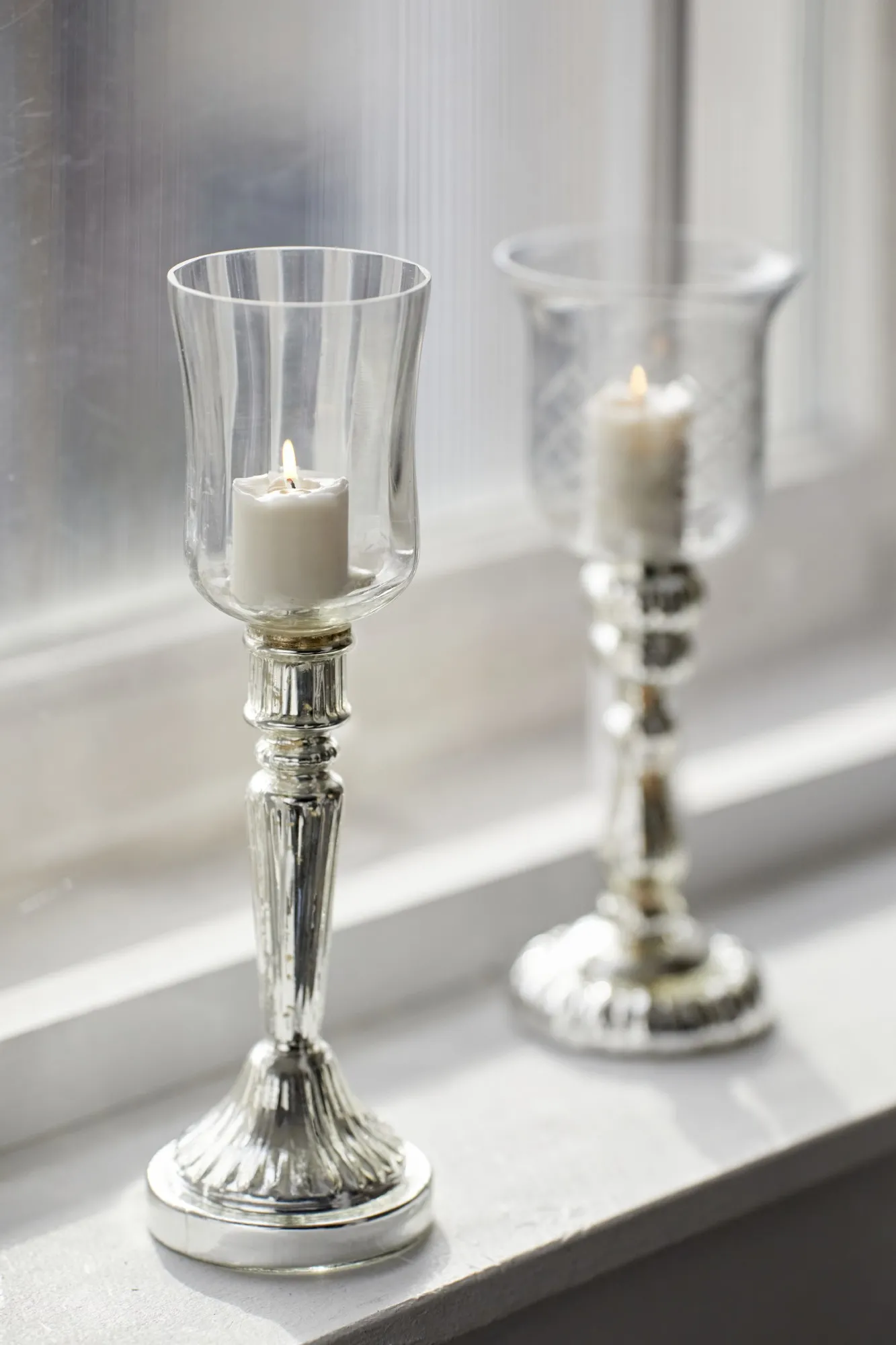 Windlicht 'Tajo', Glas, silbern, Ø 9 cm, H 32 cm