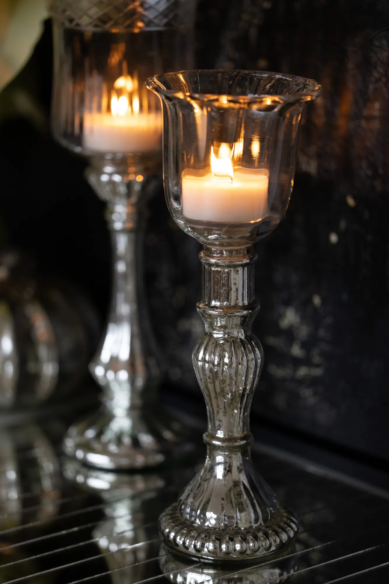 Windlicht 'Tajo', Glas, silbern, Ø 11 cm, H 30 cm