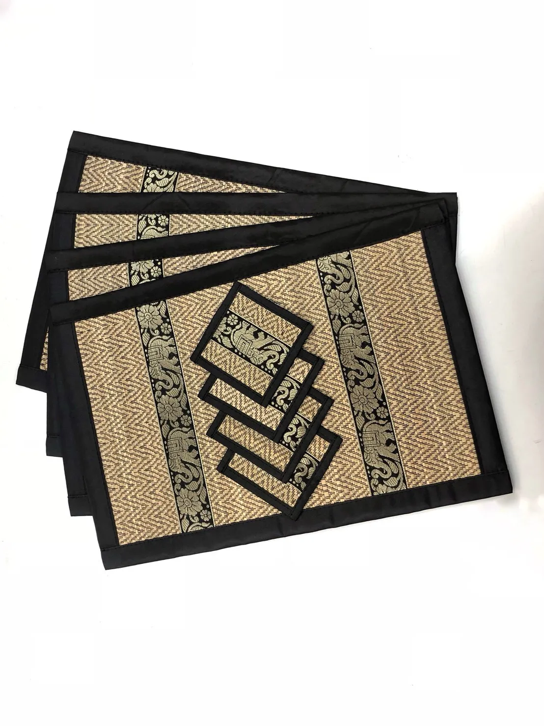 4er Tischset inklusive Untersetzer, schwarz-natur, B 45 cm, T 30 cm