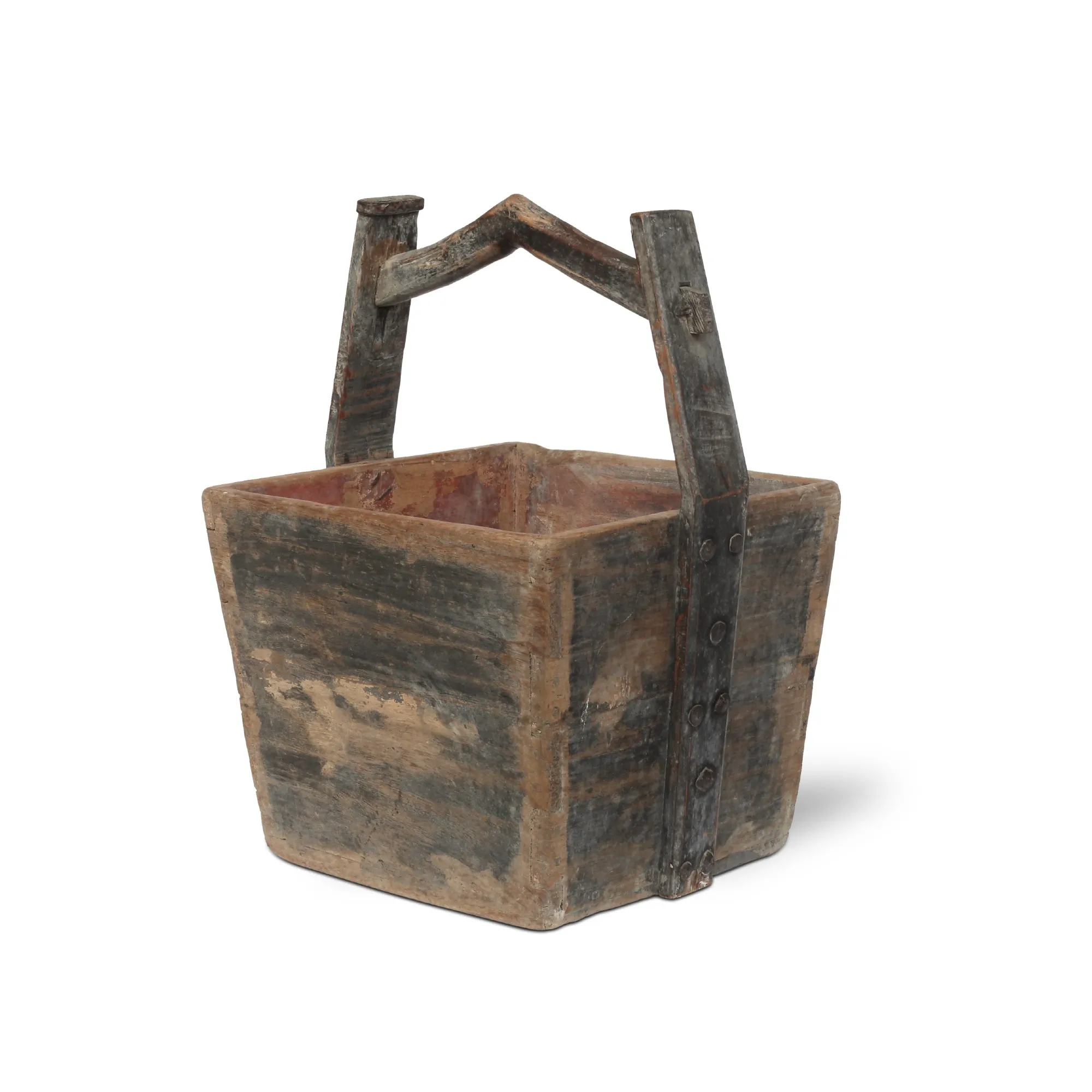 Antiker Lasteneimer eckig, H 55 cm, T 40 cm, B 40 cm