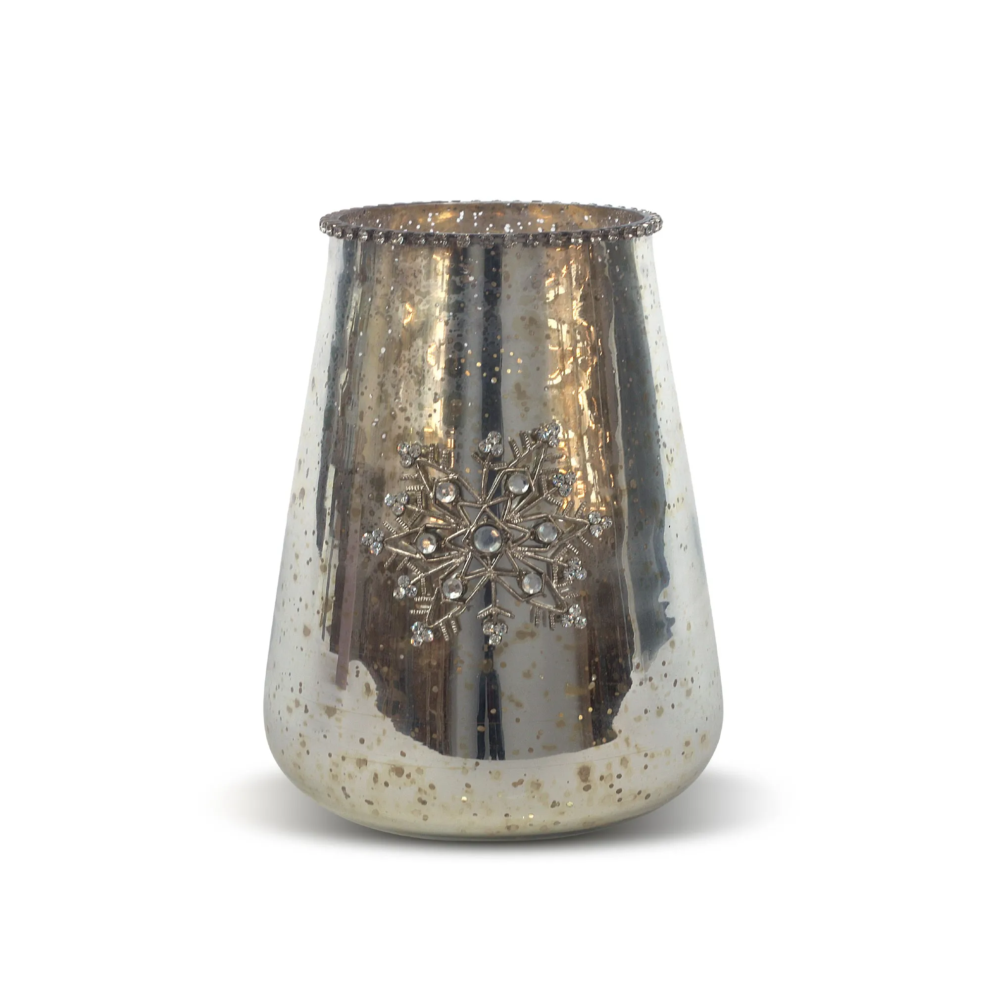 Teelichtglas 'Schneeflocke', antik silber, Ø 15 cm, H 19 cm