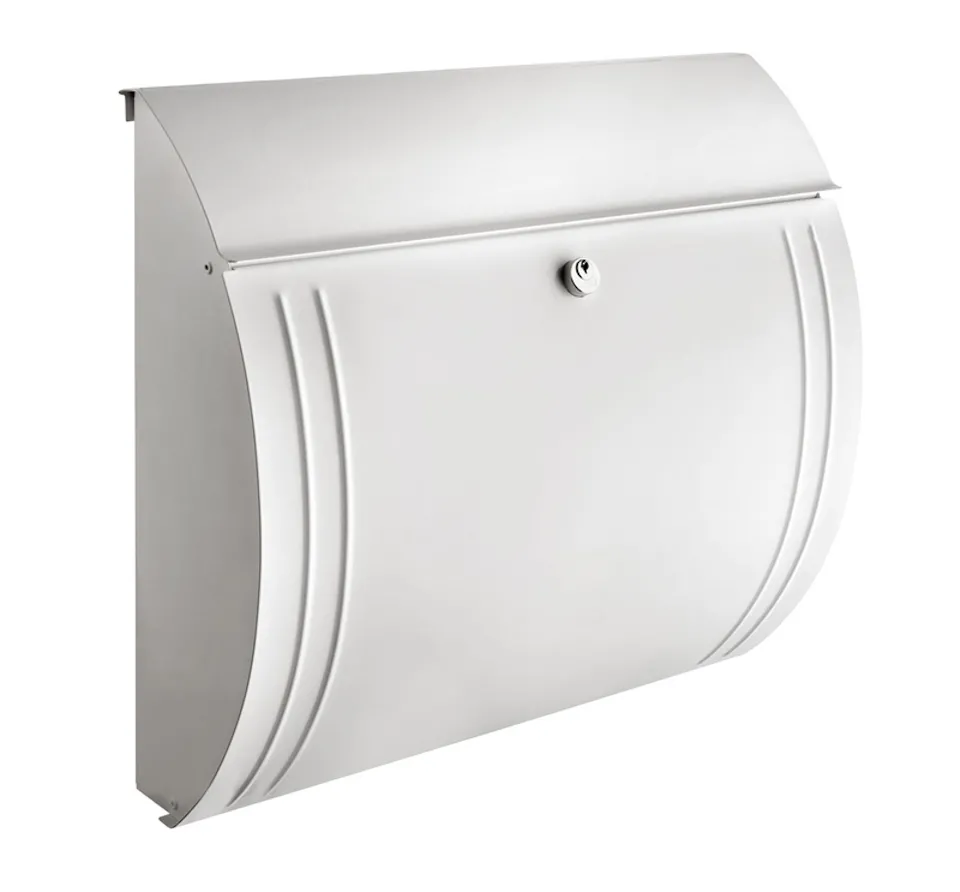 Eleganter Briefkasten Modena aus verzinkten Stahl | 15,3 Liter, HxBxT 33,5x36x12,7cm | Einwurföffnung 32,5x33cm | Weiß