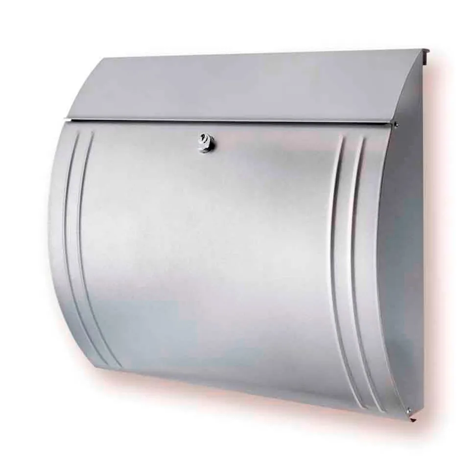 Eleganter Briefkasten Modena aus verzinkten Stahl | 15,3 Liter, HxBxT 33,5x36x12,7cm | Einwurföffnung 32,5x33cm | Silber