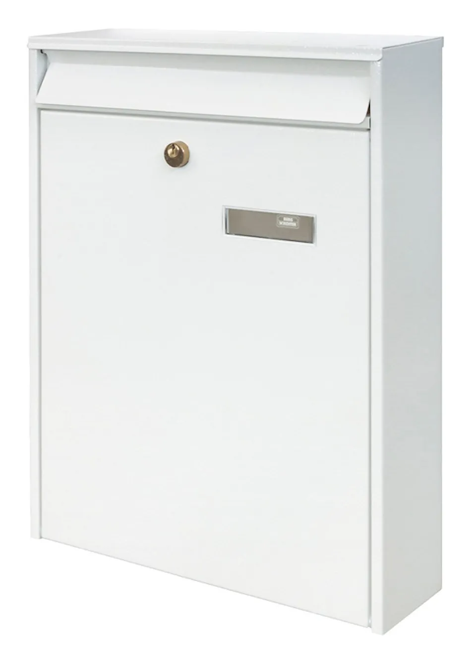 Briefkasten aus Metal mit Tür an der Vorderseite | 11,4 Liter, HxBxT 39,7x10,4x28,4cm | Einwurföffnung 25,3x3cm | Weiß