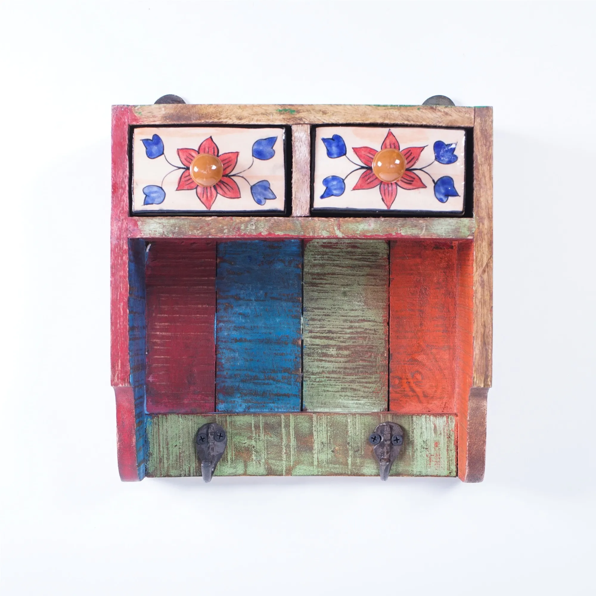 Hängeregal mit Haken und 2 Keramikschüben, multicolor, H 25 cm, B 25 cm, L 12 cm