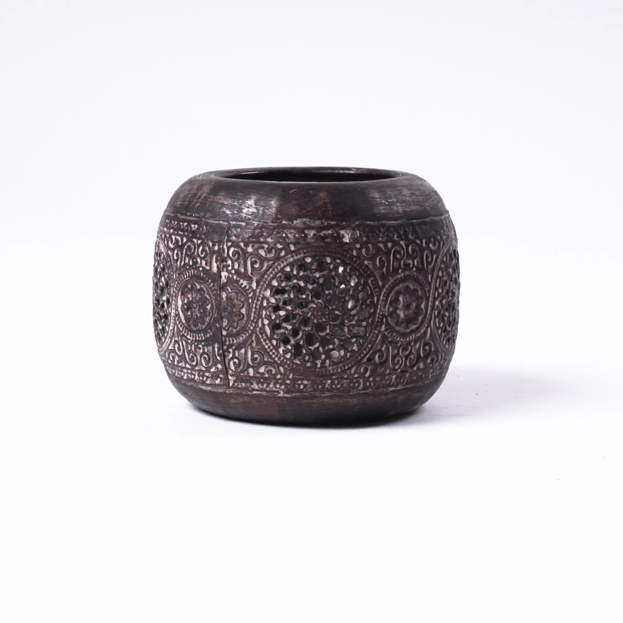 Windlicht 'Quorn' aus Metall, antik schwarz, Ø 11 cm, H 11 cm