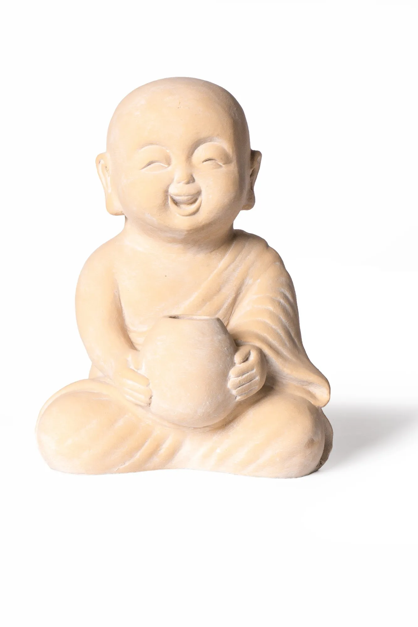 Shaolinbaby mit Krug aus Ton, beige, H 40 cm, B 32 cm, L 20 cm