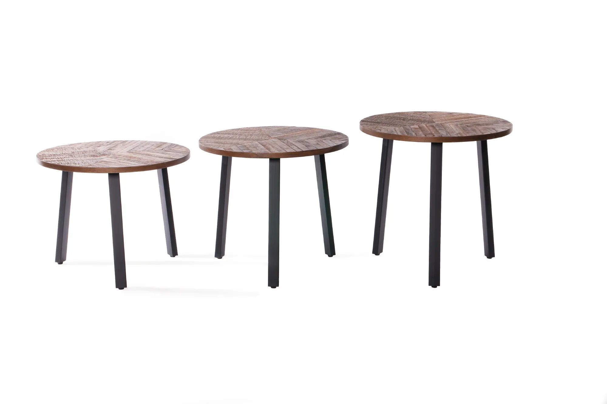 3er-Set Beistelltisch 'Mitra', Teakholz und Eisen