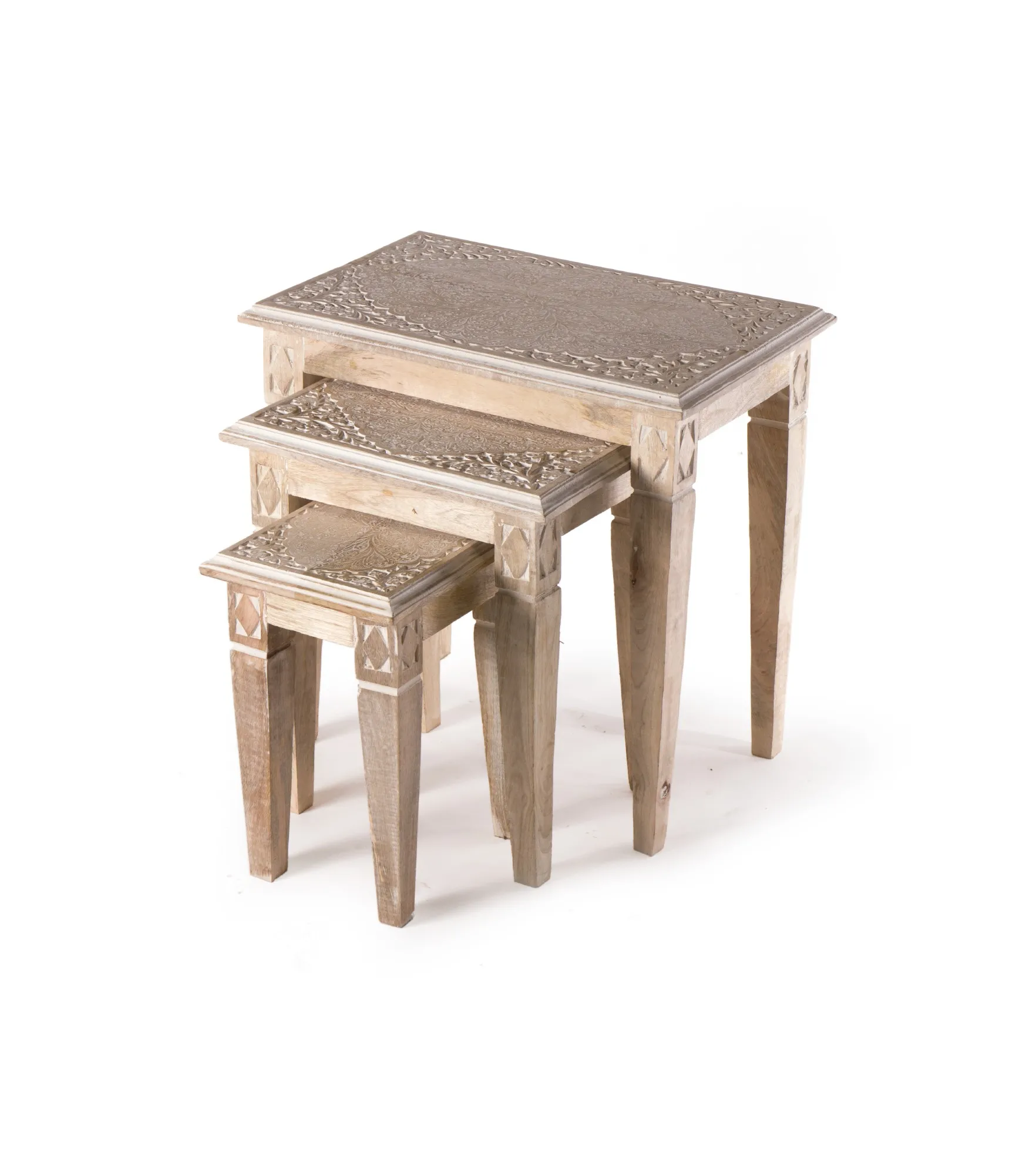 3er-Set Beistelltisch 'Mehrab', natur, weiß gekälkt