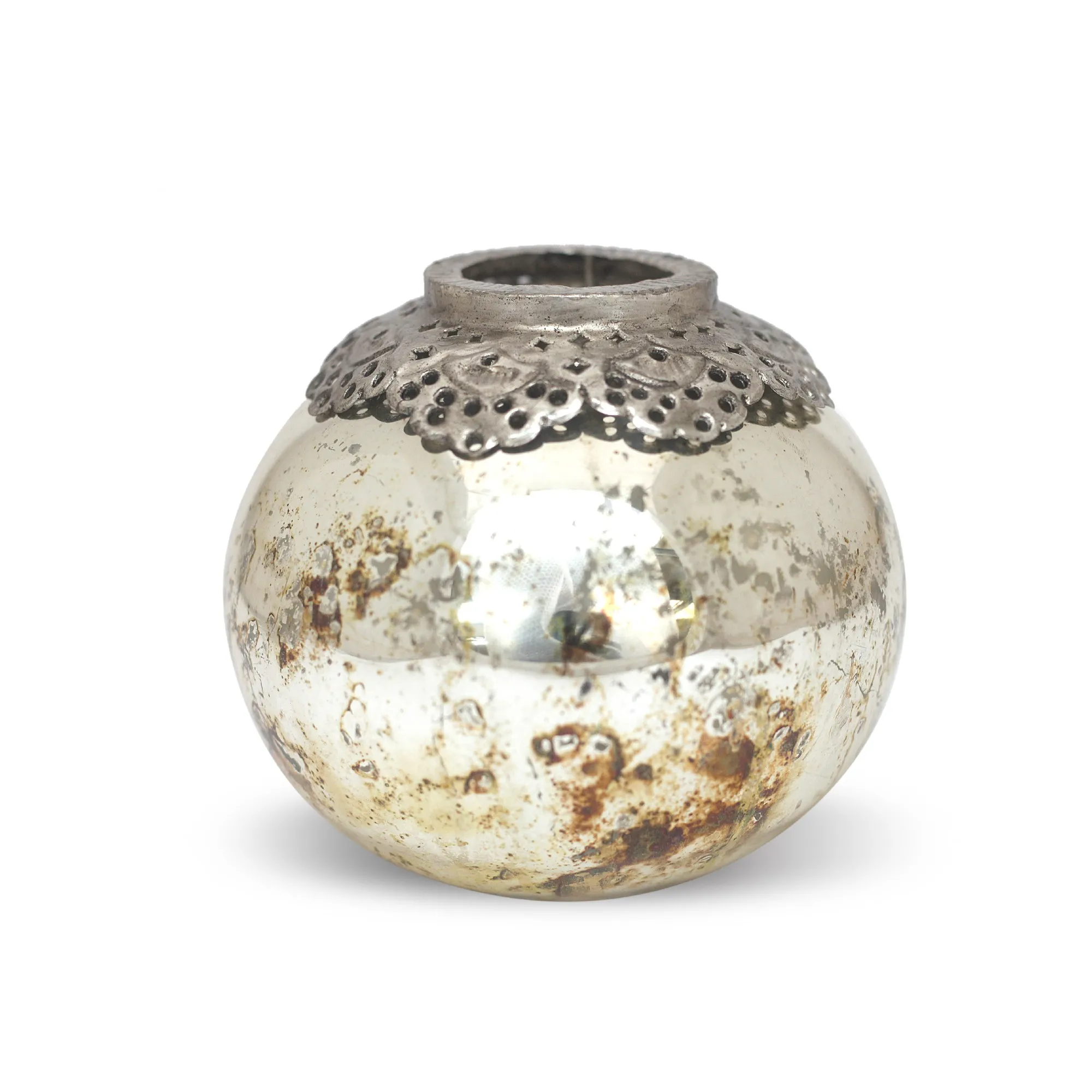 Glas-Teelichthalter, antik silber, Ø 19 cm, H 15 cm