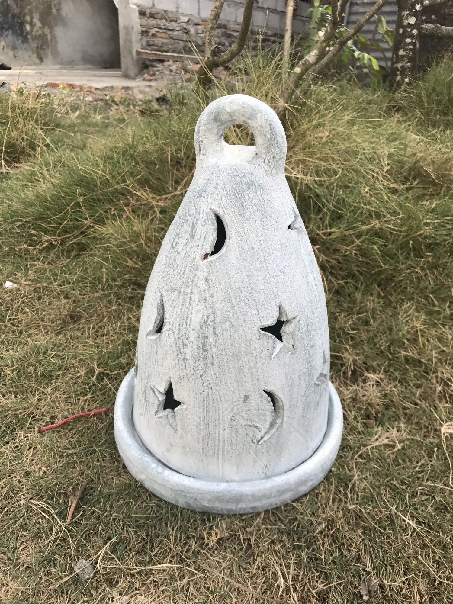 Teelichthalter Terrakotta, grau, H 26 cm, Ø 18 cm