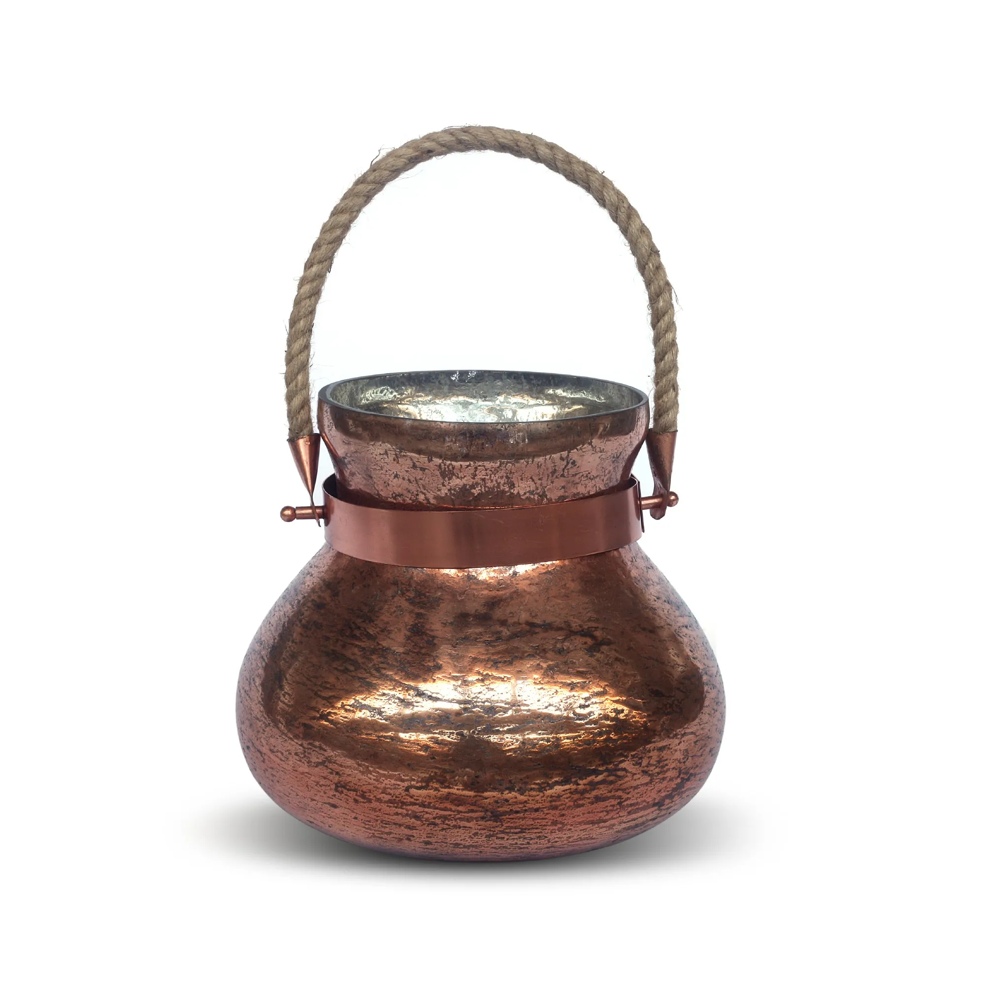 Glasvase 'Copper', kupferfarben mit Sisalhenkel, Ø 24 cm, H 20 cm