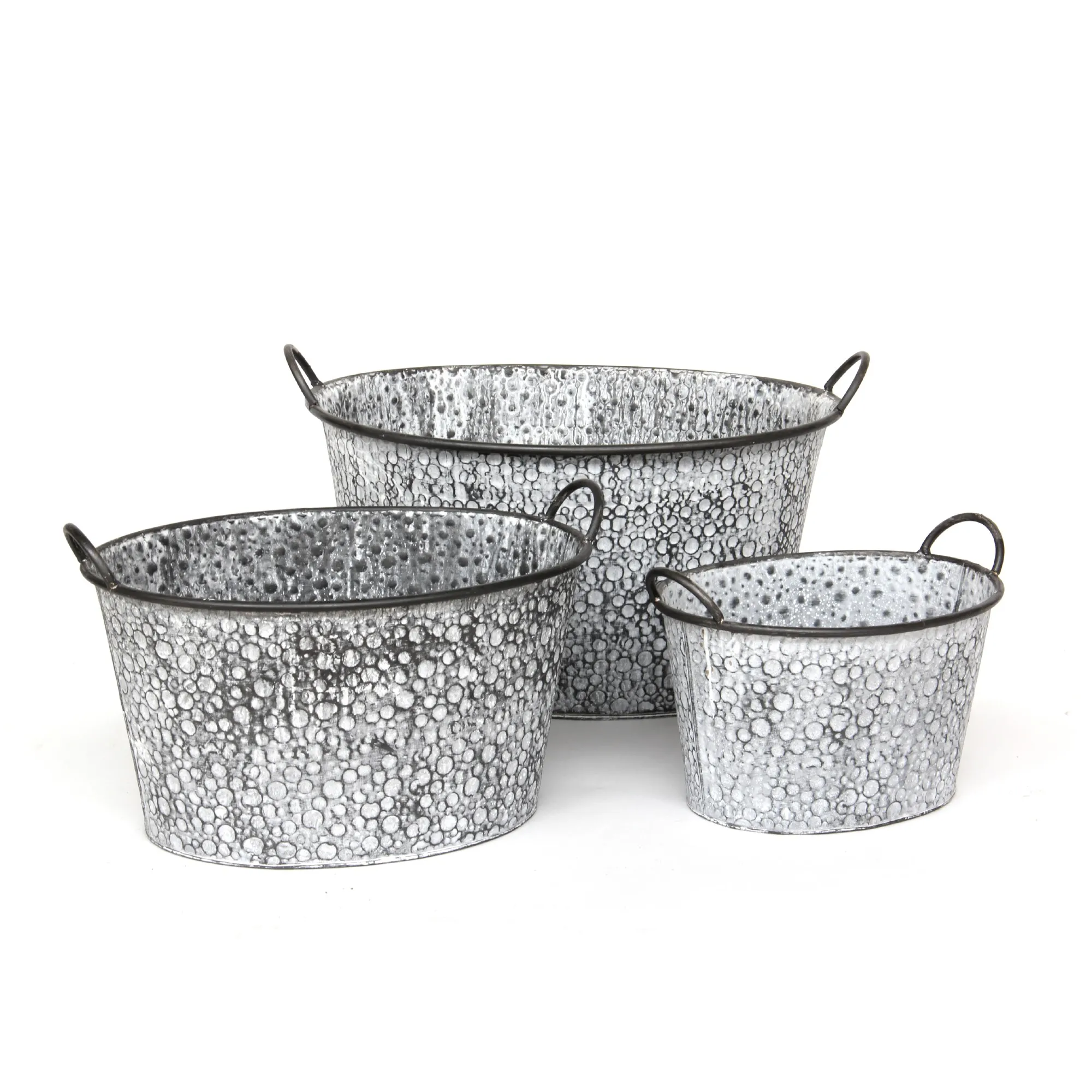 3er Set Wannen Bubble-Optik, Zink, B 53,5 cm, T 40 cm, H 28 cm