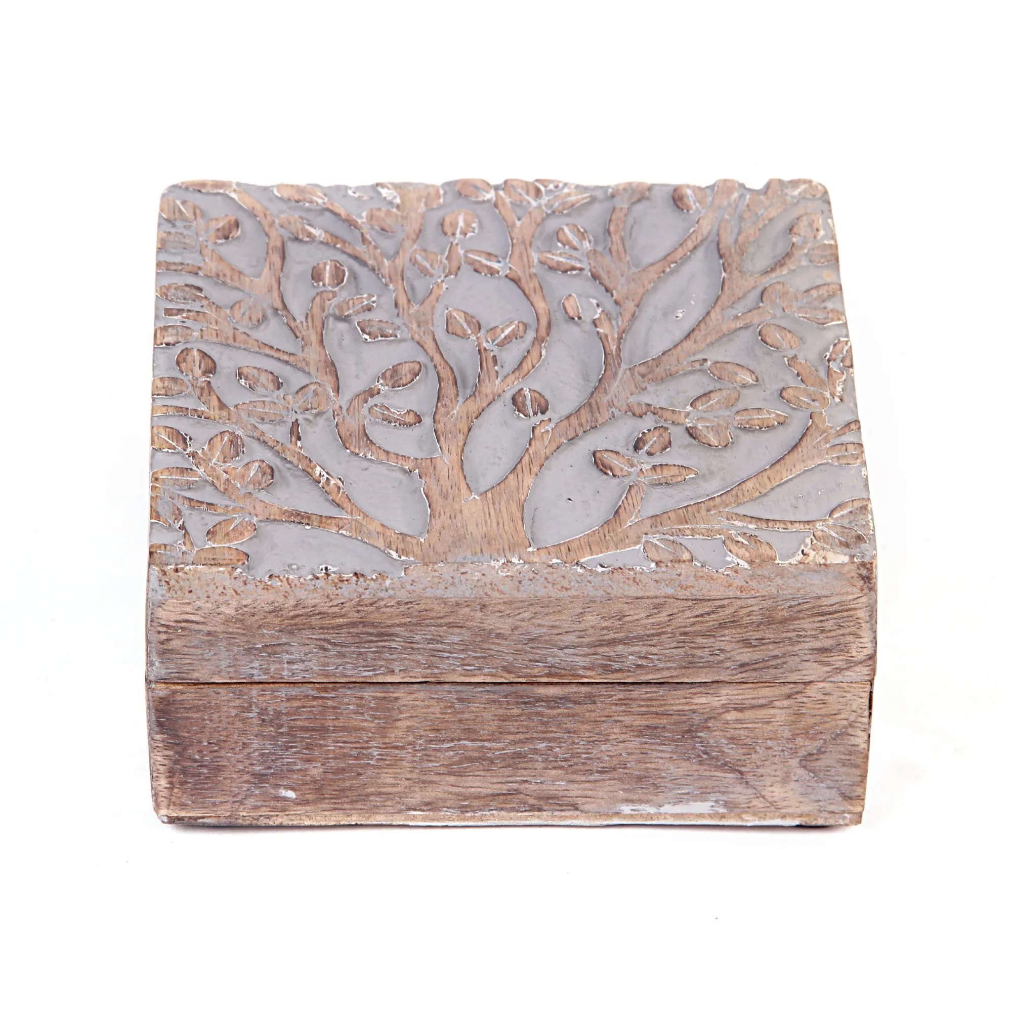 Box Mangoholz 'Baum', natur, grau, T 14 cm, B 14 cm, H 6 cm