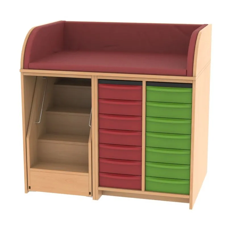 Baum & Hien Wickelkommode mit 14 flachen Aufbewahrungsboxen und ausziehbarer Treppe