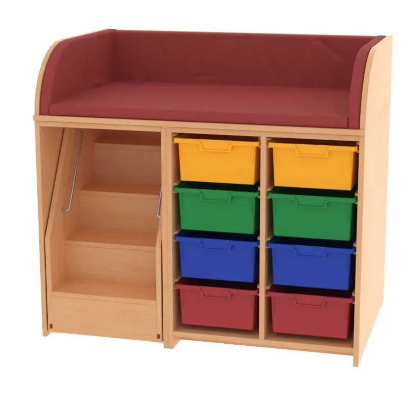 Baum & Hien Wickelkommode mit 8 hohen Aufbewahrungsboxen und ausziehbarer Treppe