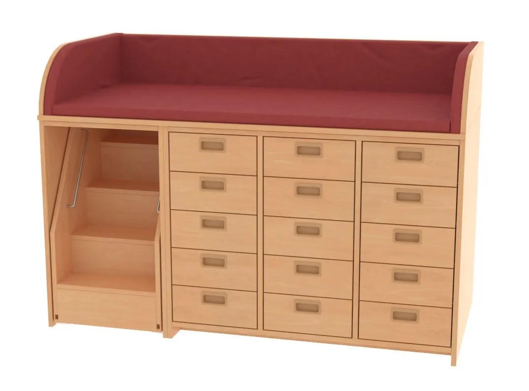 Baum & Hien Wickelkommode mit 15 Schüben und ausziehbarer Treppe