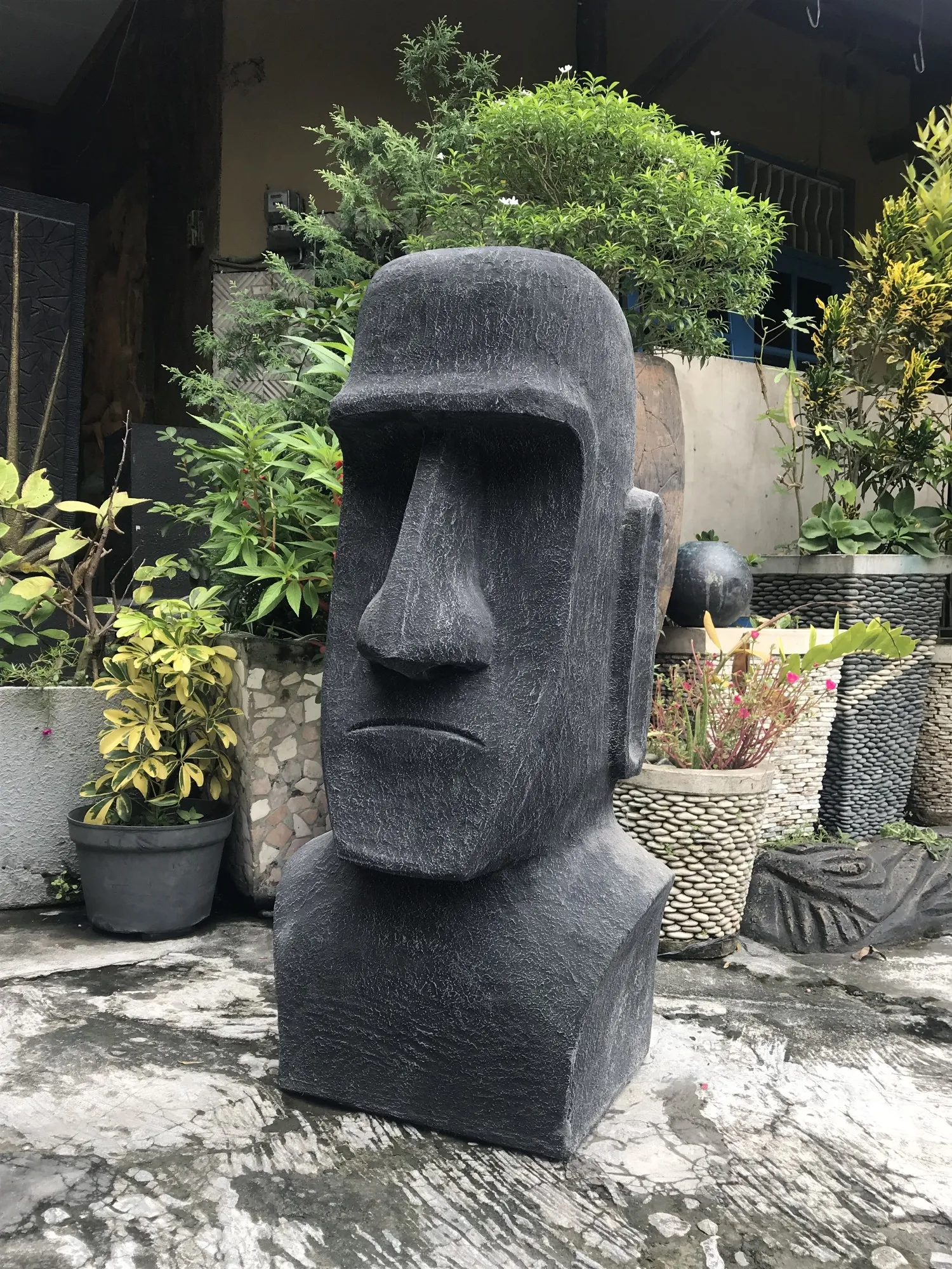 Zementstatue 'Moai', H 100 cm, B 40 cm, L 45 cm