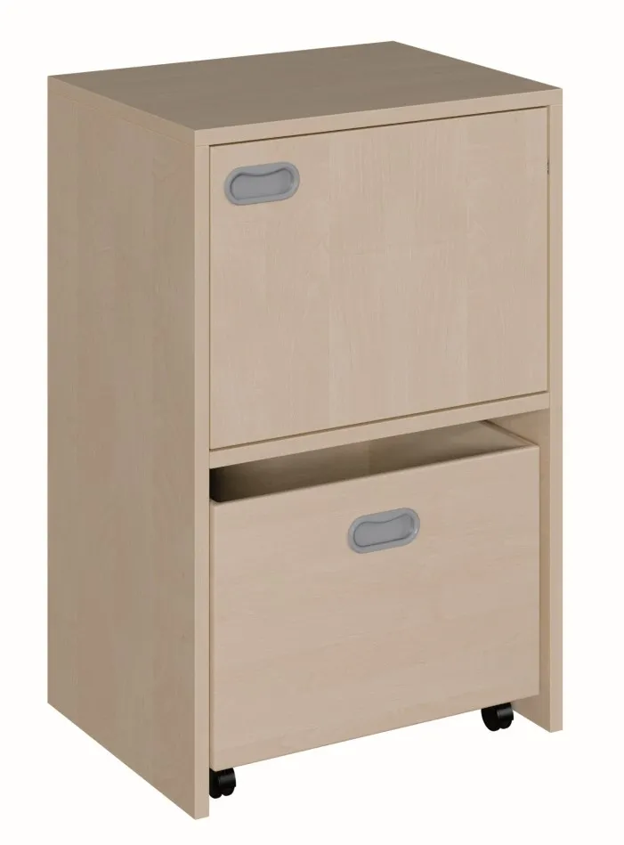 Schrank mit hoher Sockelnische inkl. Rollkasten und Tür, Breite 52 cm