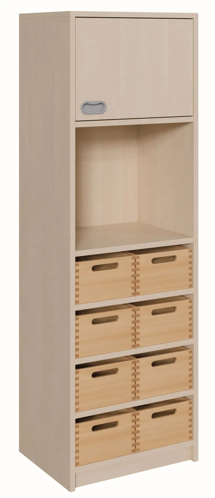 Schrank mit 8 Massivholzschüben inkl. Sichtfenster & Oberschrank, Breite 52 cm