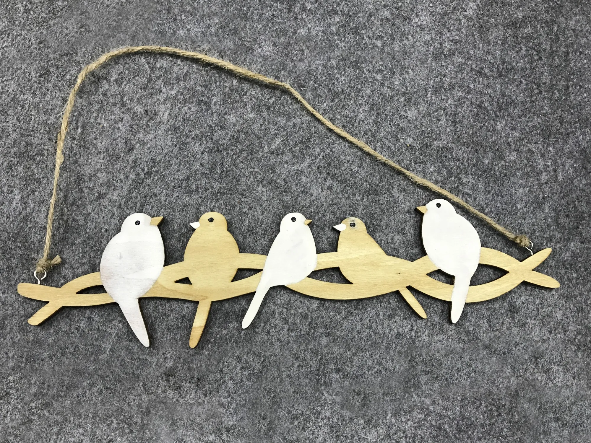 5 Vögel Holz Aufhänger, T 30 cm, B 7,5 cm, H 0,5 cm