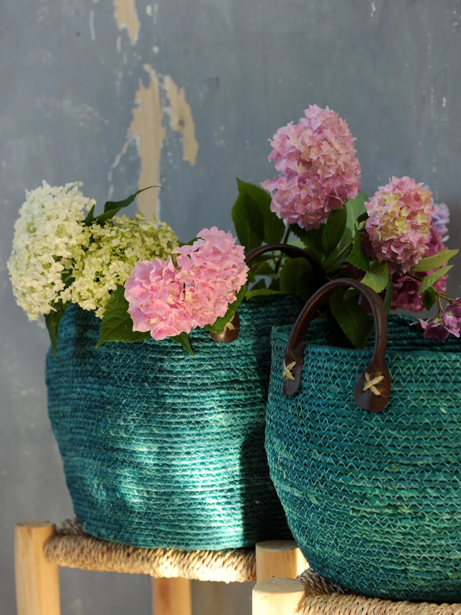 3er-Set Korb 'Cinghia' türkis