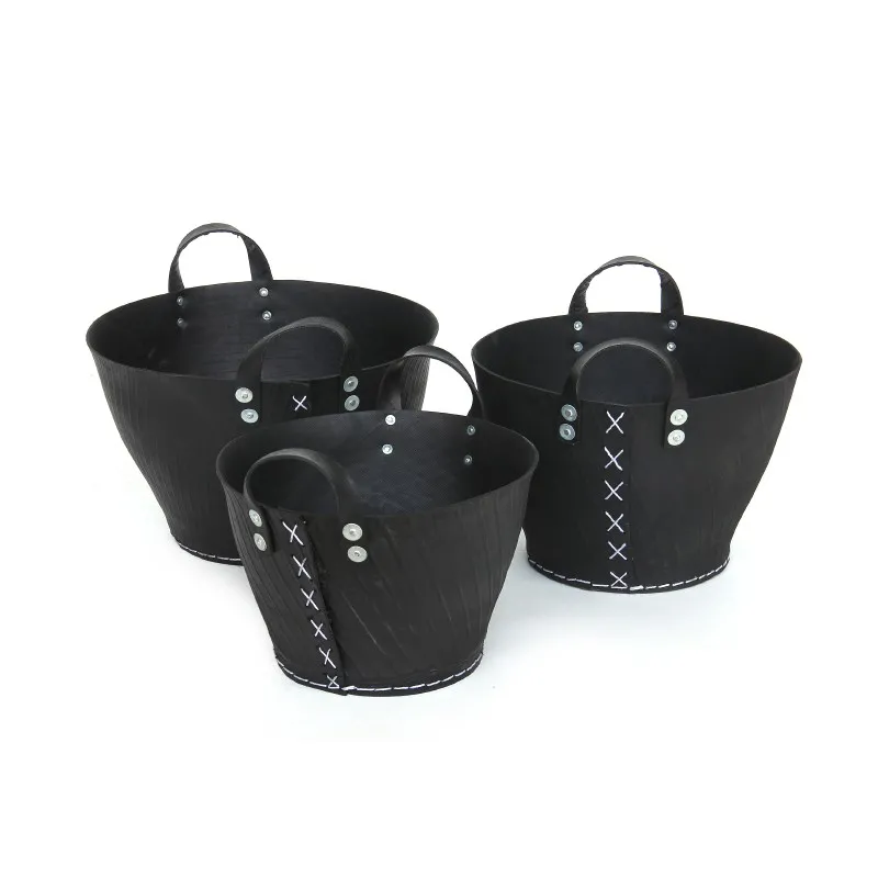 3er-Set Körbe aus Autoreifen, schwarz