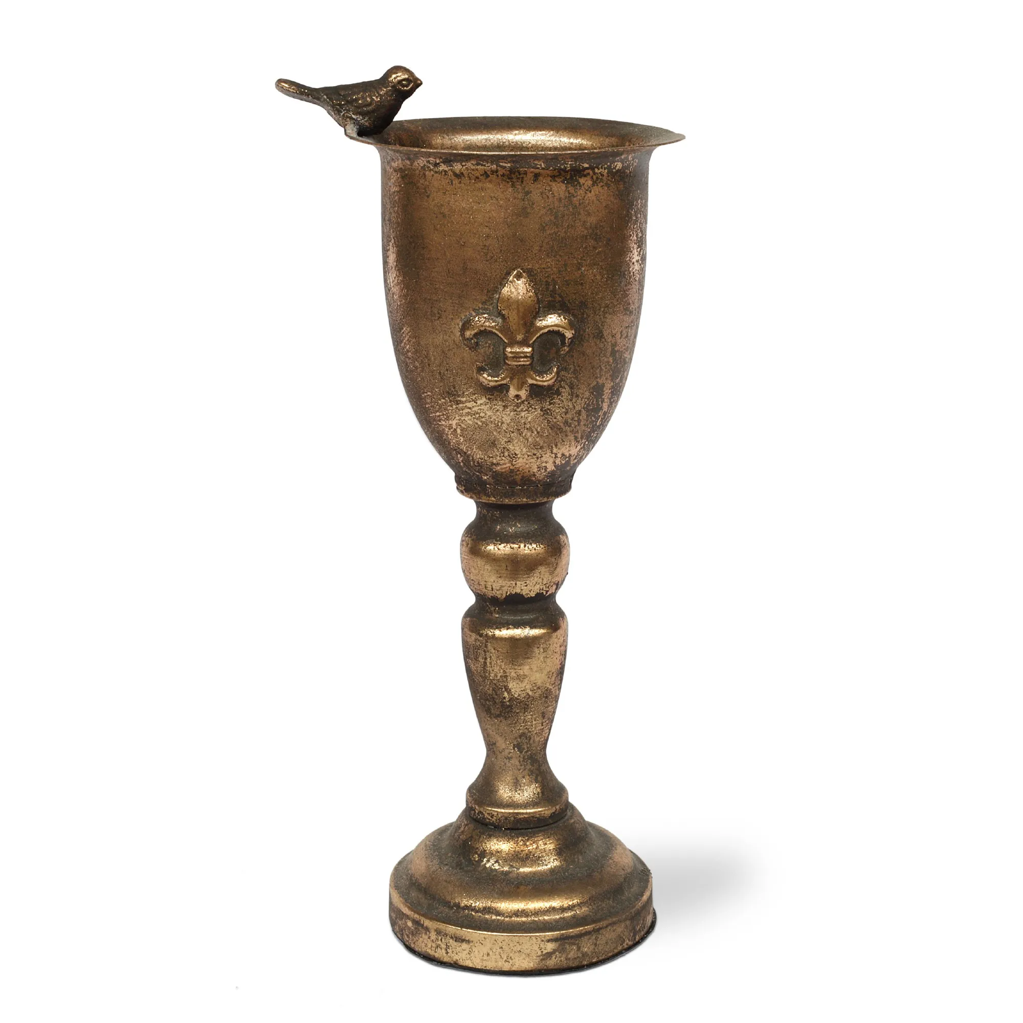 Blumenpokal 'Petit Oiseau', antik messing, H 30 cm, Ø 13 cm