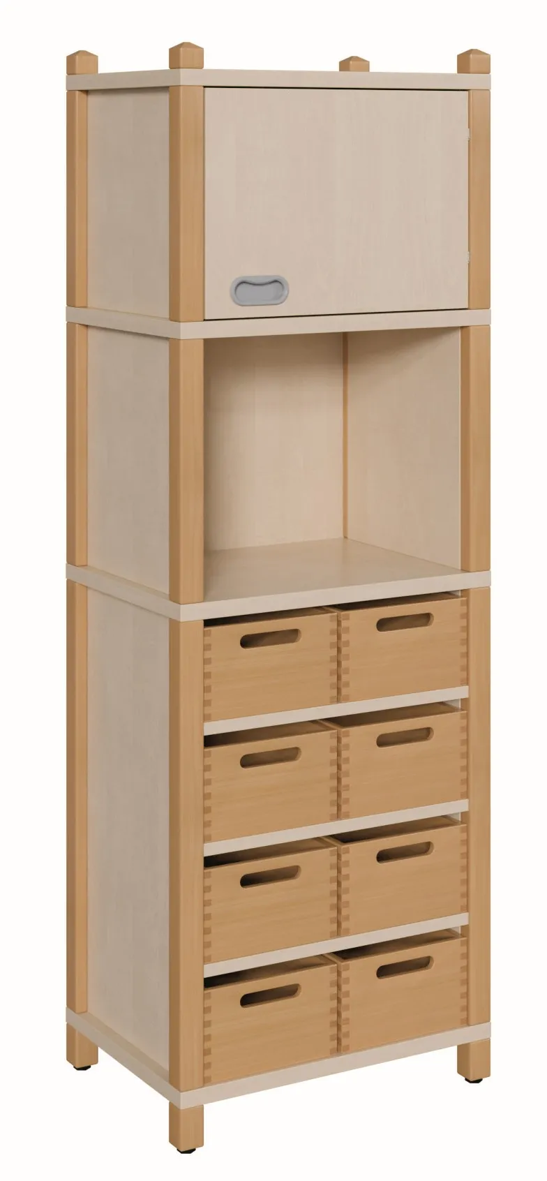 Stollenschrank mit 8 Massivholzschüben & Oberschrank, Breite 56 cm