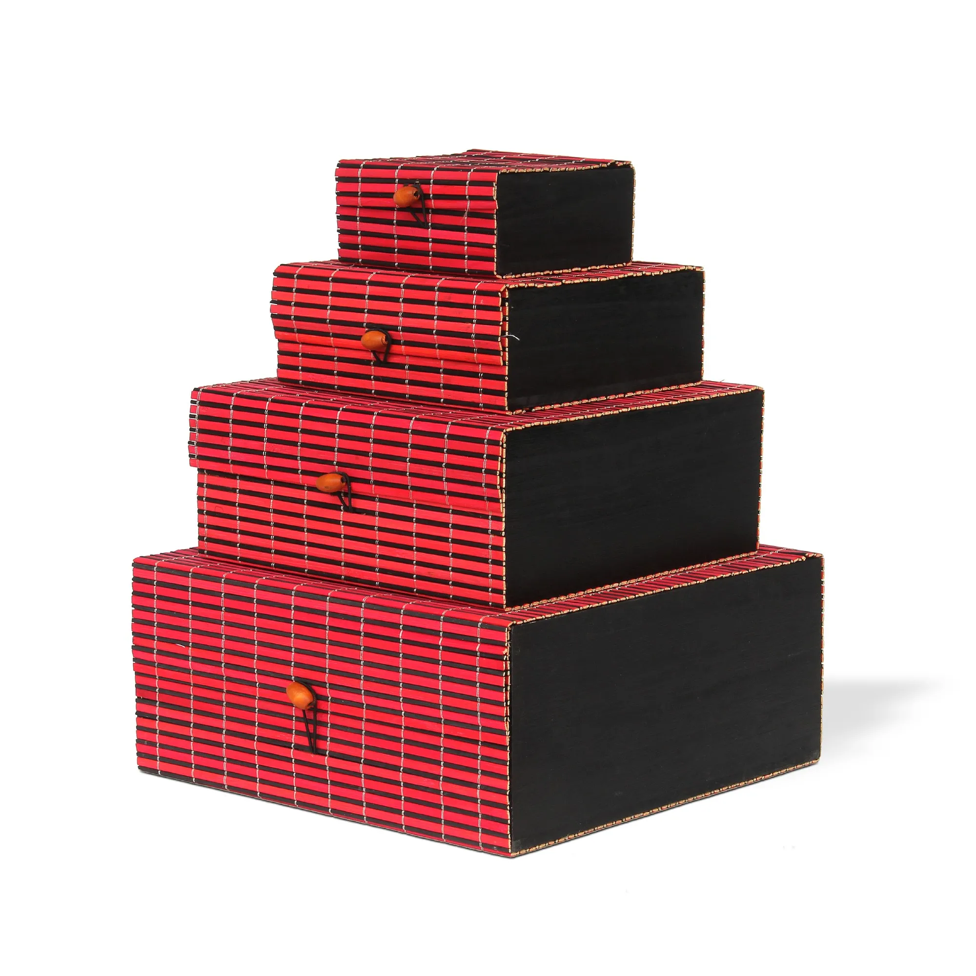 4er-Set Bambus-Deckelboxen, rot
