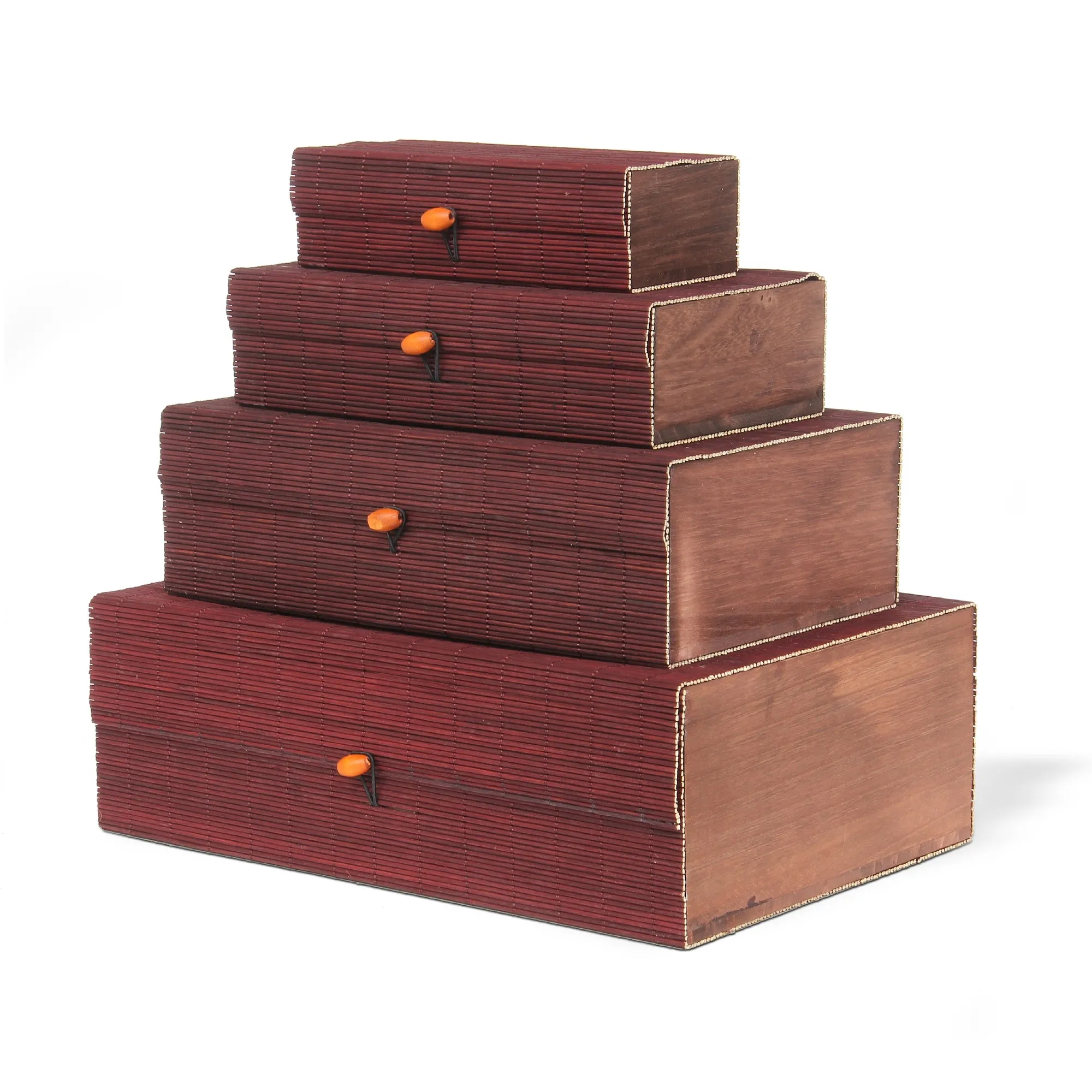 4er-Set Bambus-Deckelboxen, braun