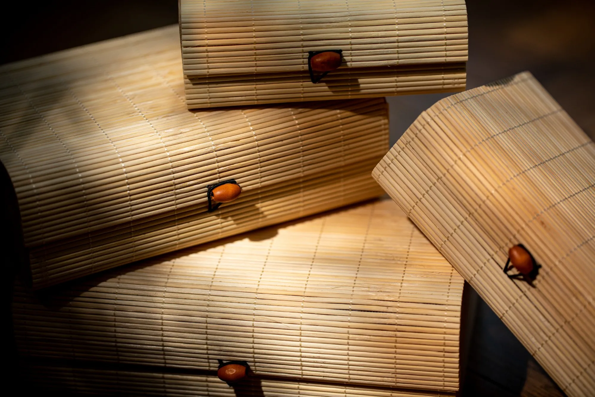 4er-Set Bambus-Deckelboxen, natur