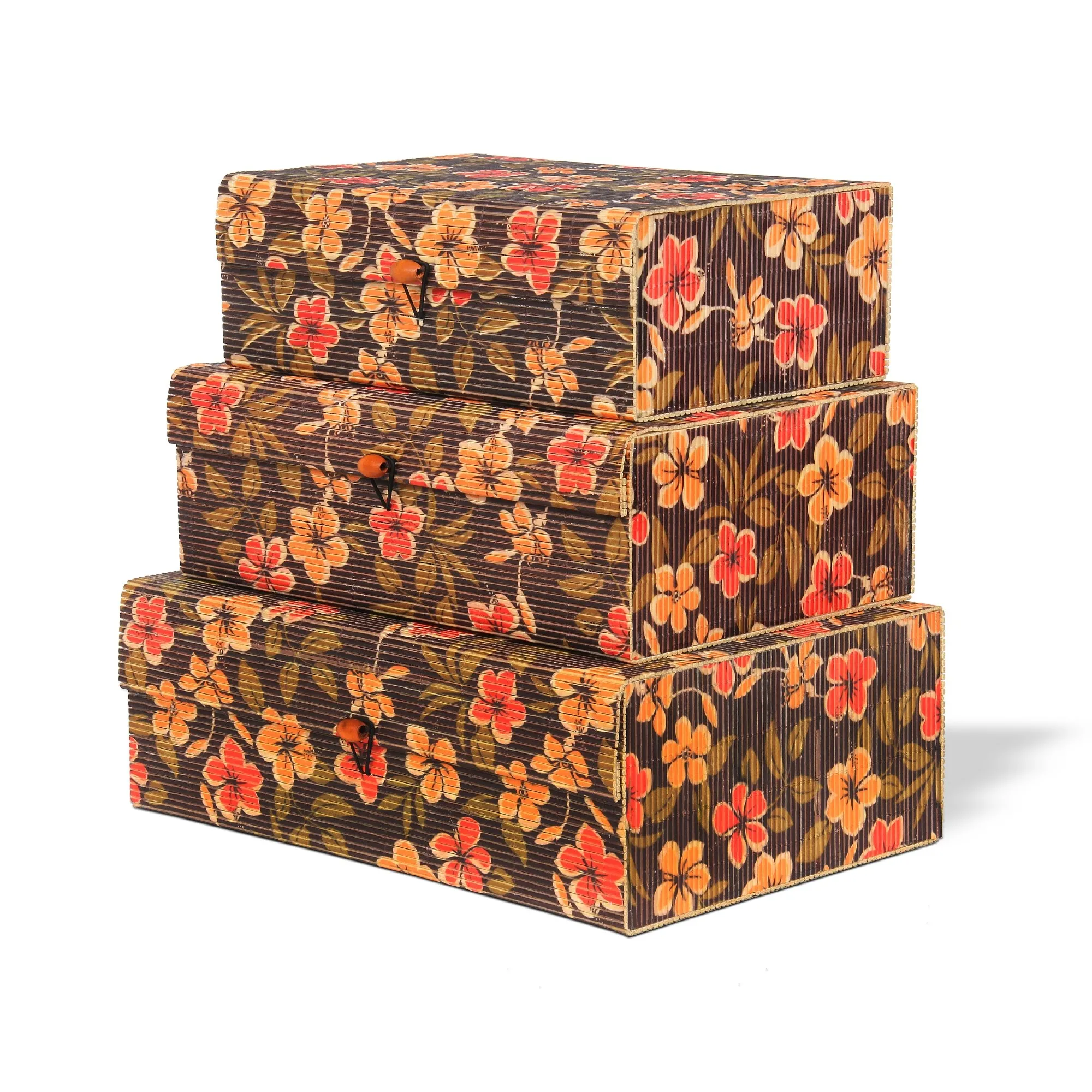3er-Set Bambus-Deckelboxen 'Blumen'