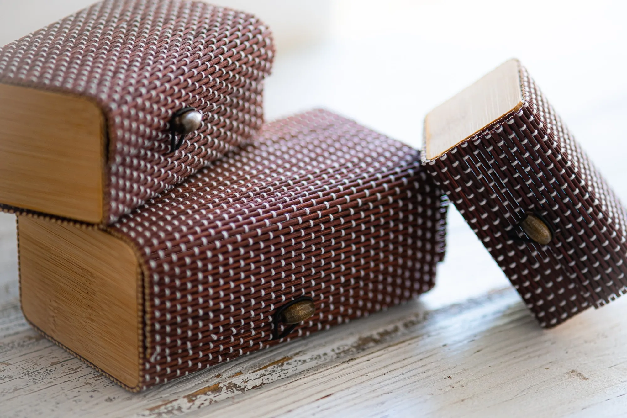 3er-Set Bambus-Deckelboxen, dunkelbraun