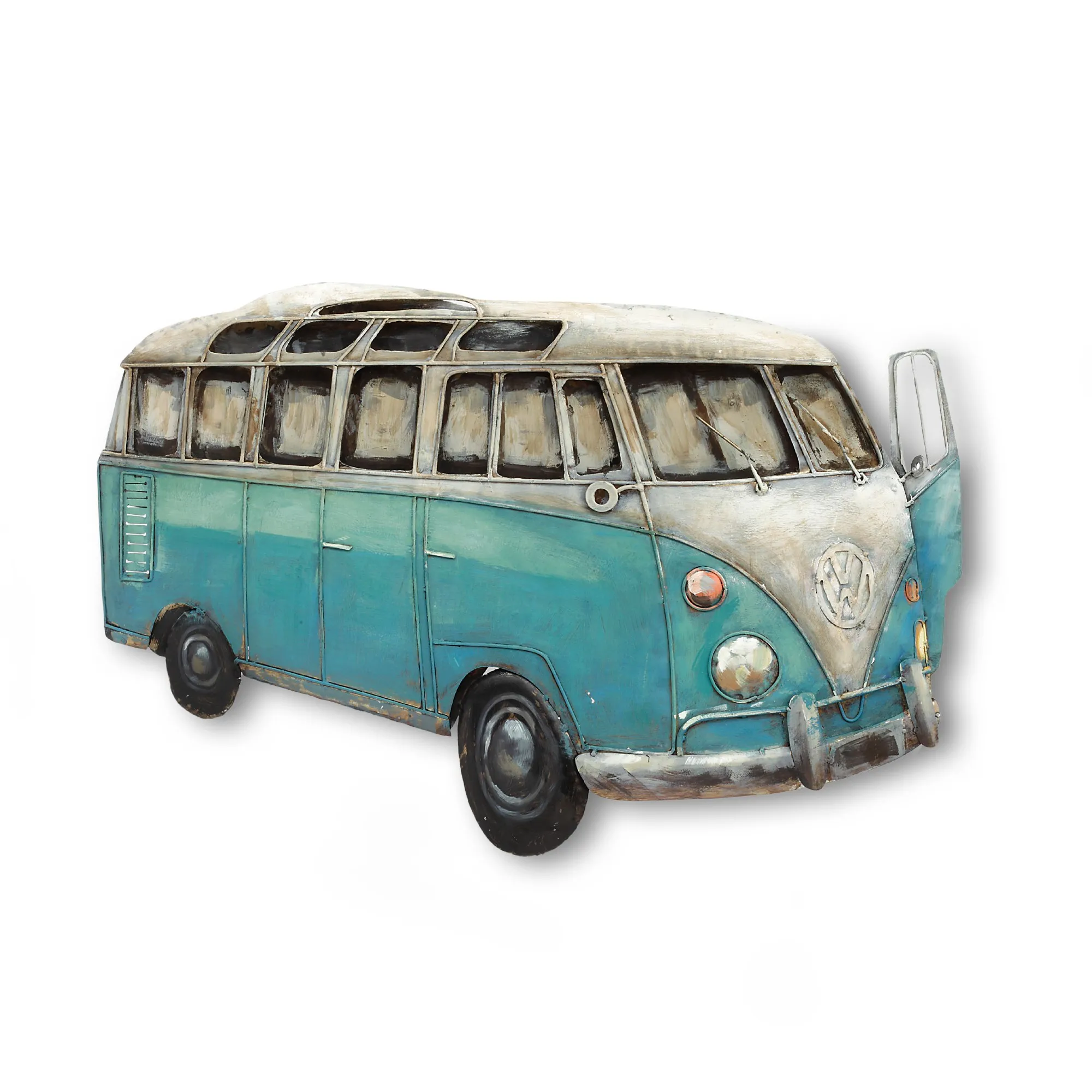 3D-Wandbild 'Bulli', blau aus Metall, B 81 cm, H 53 cm, L 5 cm