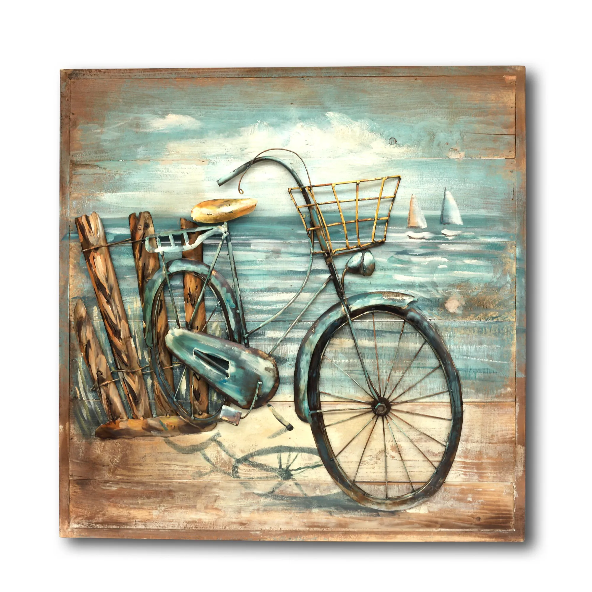 Wandbild 'Fahrrad', aus Metall und Holz, H 60 cm, B 60 cm, T 5 cm