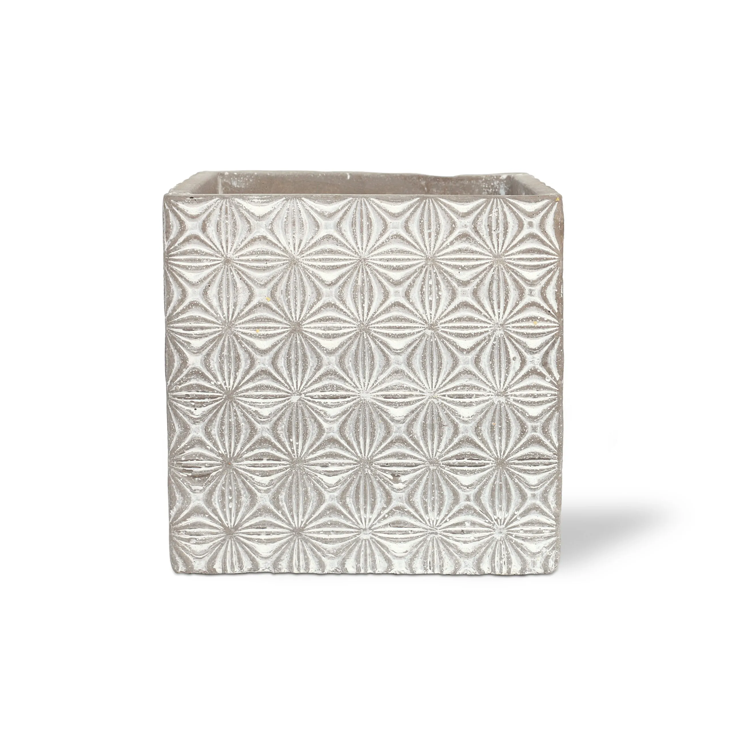 Zementtopf 'Lenticular', grau, weiß, T 13,5 cm, B 13,5 cm, H 13 cm