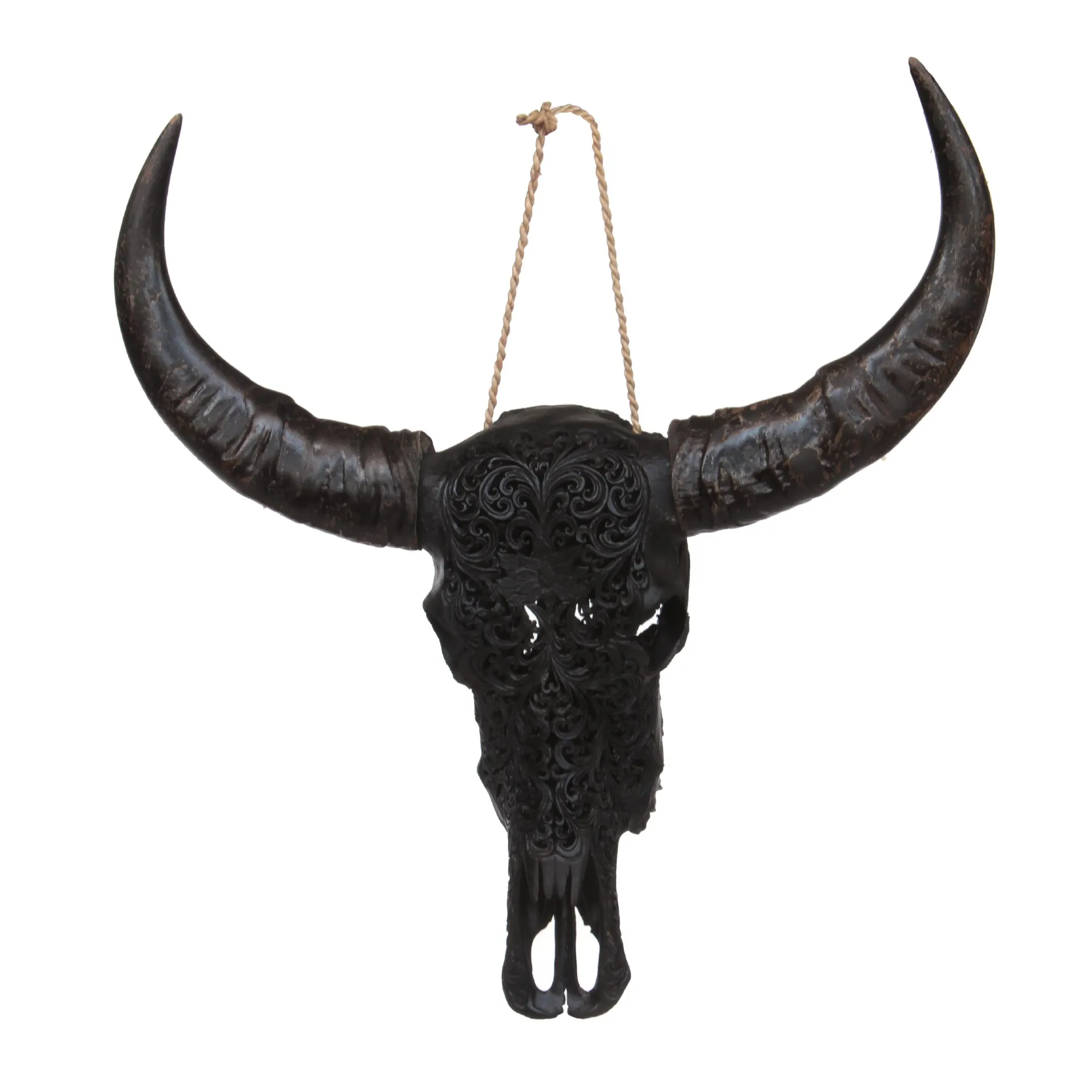 Büffelschädel 'Harjono', schwarz, B 90 cm, H 60 cm, L 30 cm
