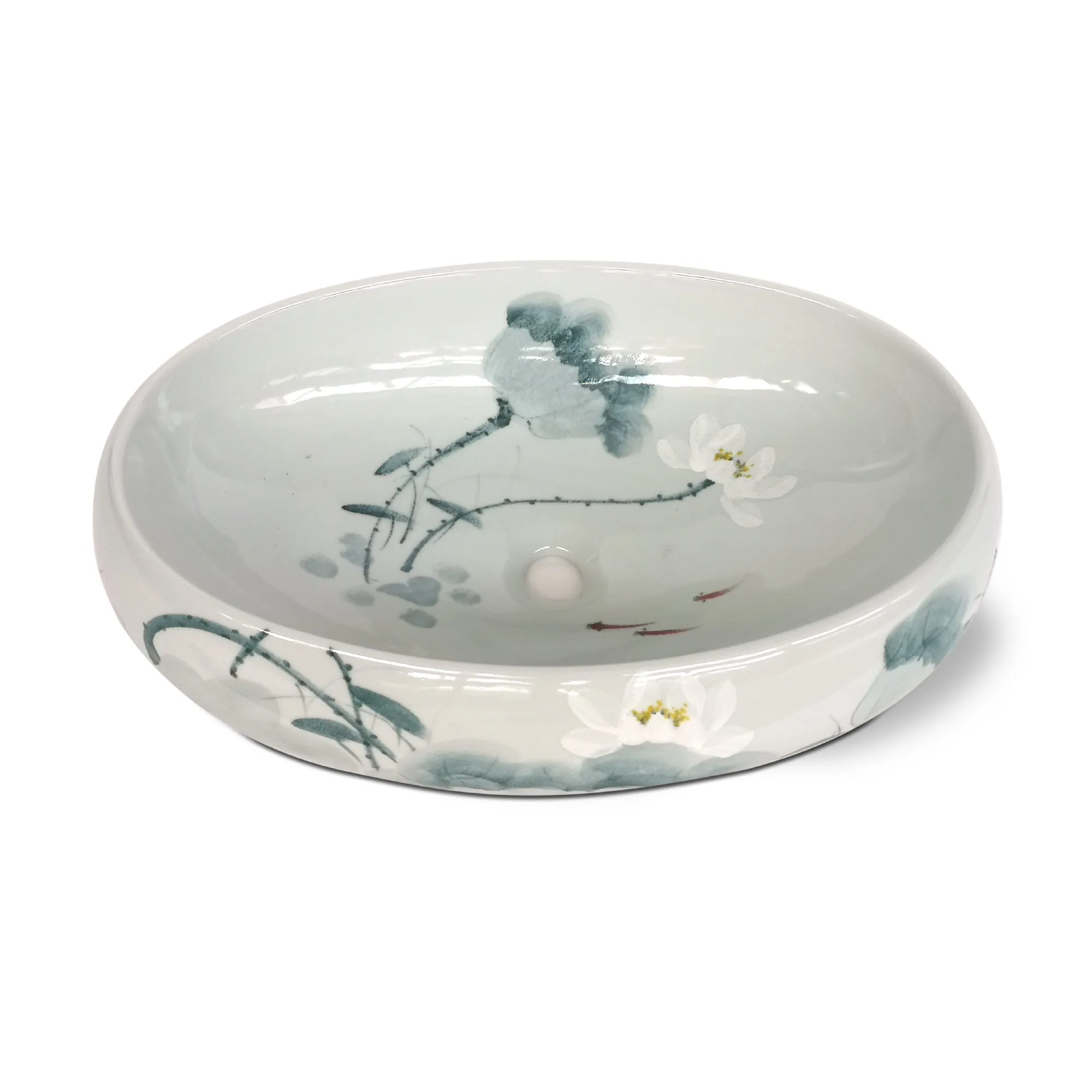 Keramikwaschbecken 'Lotus', ecru, blau, B 59 cm, L 41 cm, H 15 cm