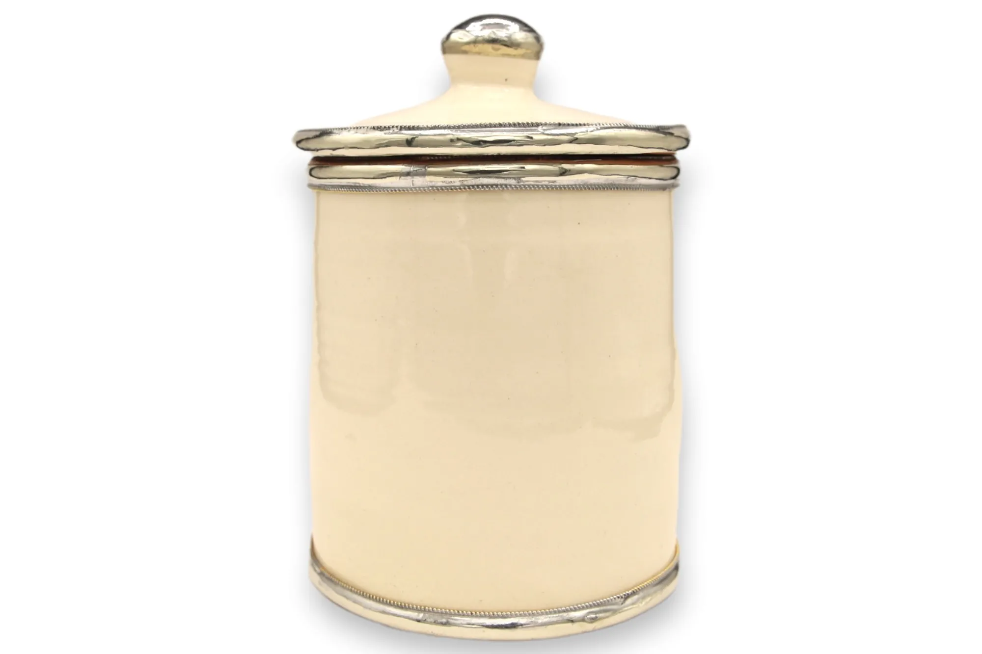 Zierbehälter mit Metallverzierung, creme, Ø 10 cm, H 19 cm