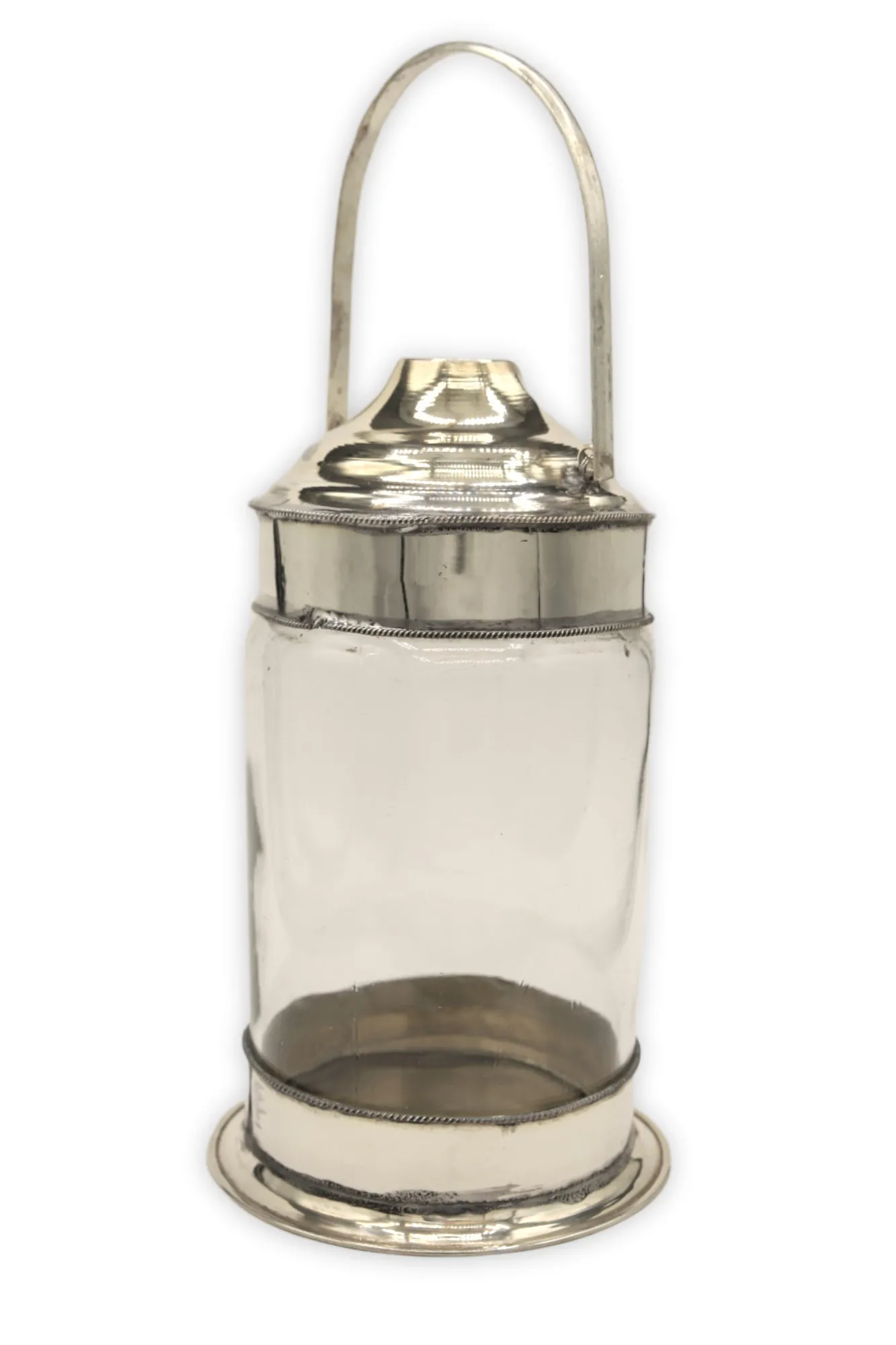 Metallverziertes Windlicht, klar, Ø 11 cm, H 16 cm