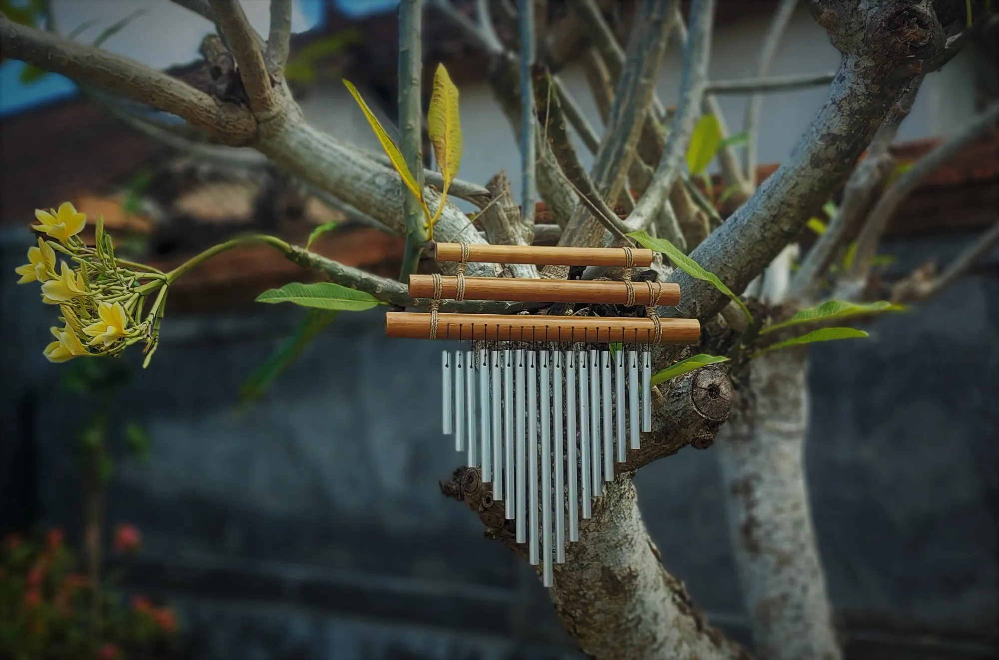 Windspiel 3er Bambus, hellbraun, T 30 cm, B 45 cm, H 3 cm