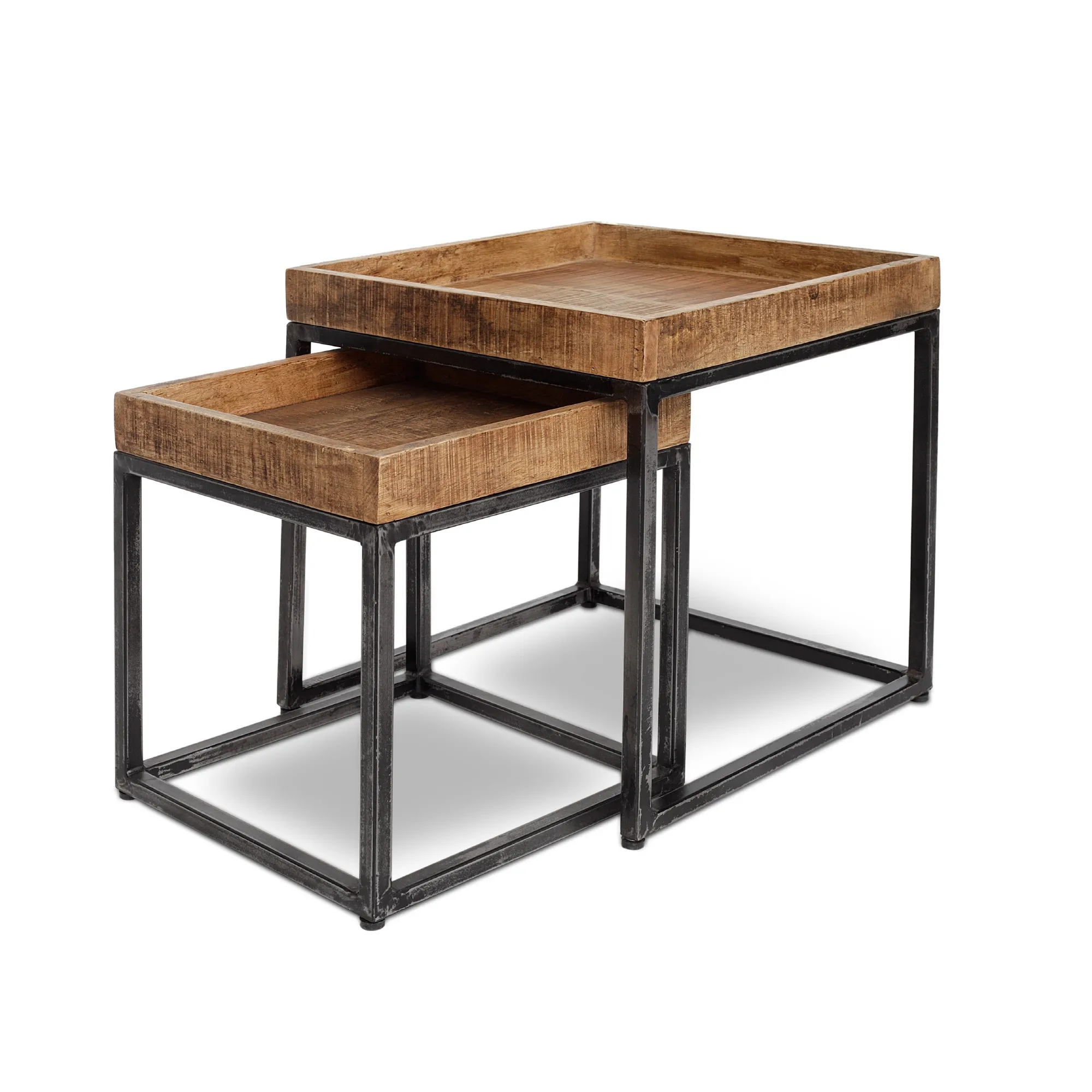 2er-Set Beistelltisch 'Cubert', aus Eisen und Holz