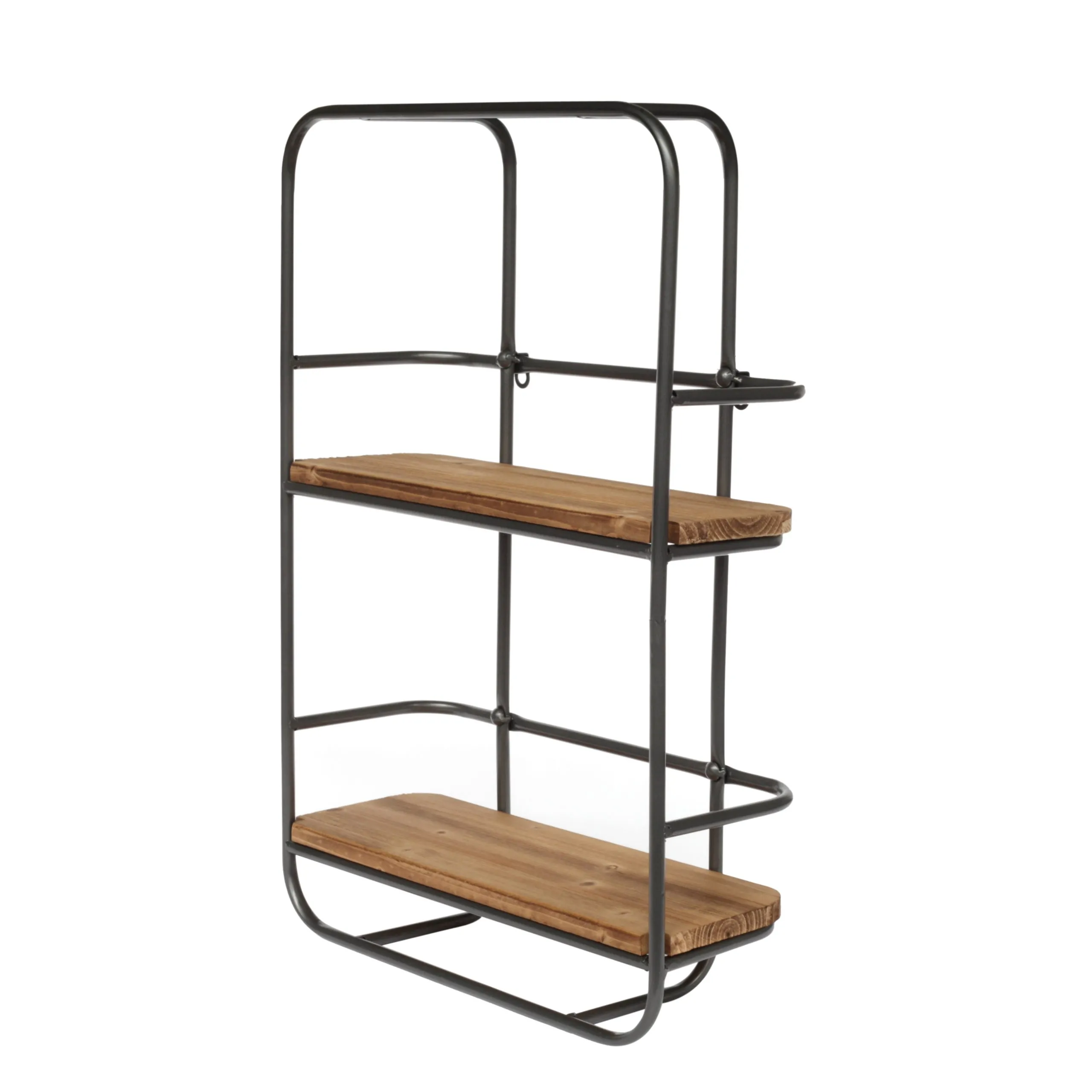 Wandregal 'Balda' 2 Fächer, Eisen, Holz, H 60 cm, B 40 cm, T 15 cm