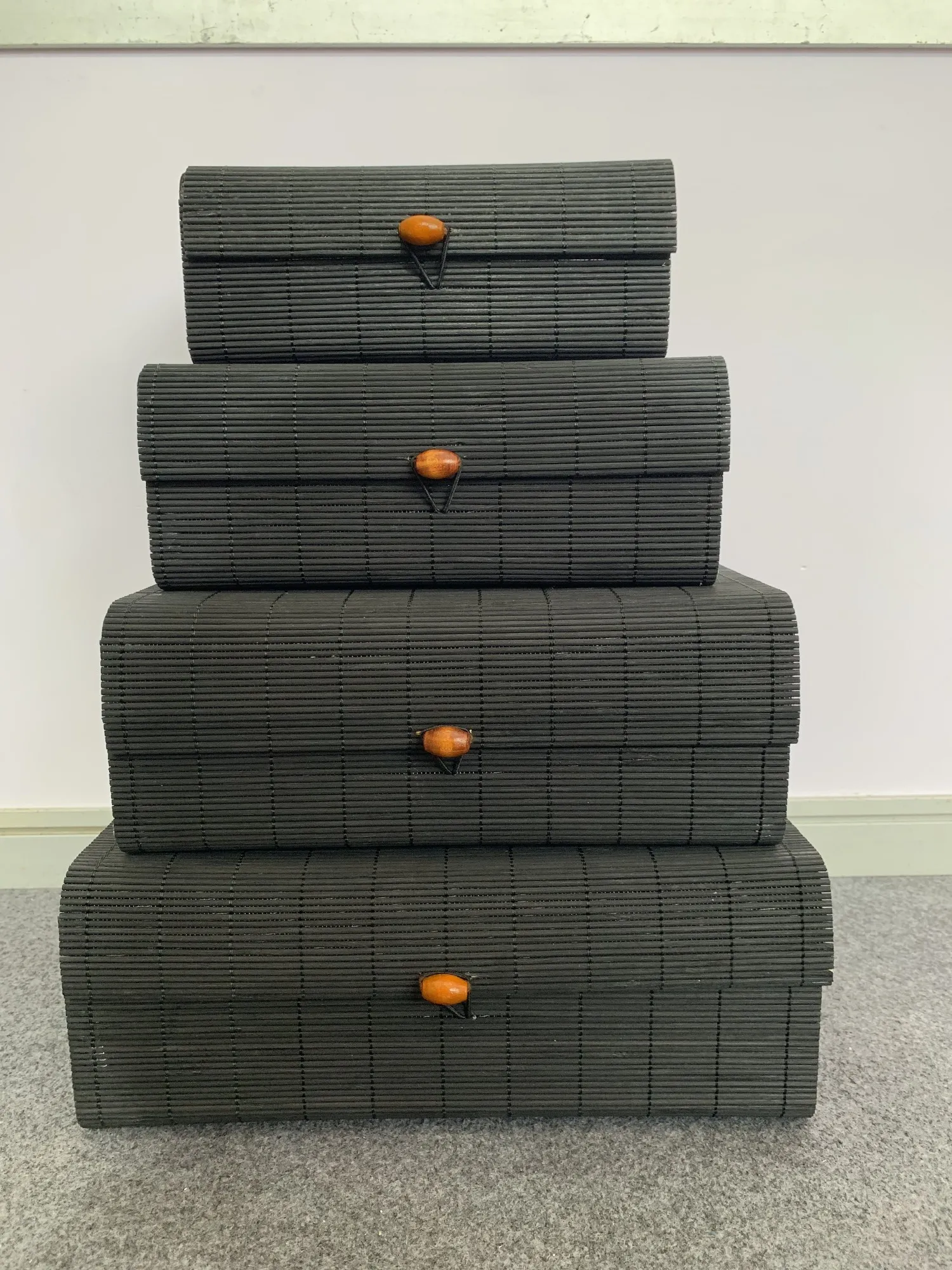 4er-Set Bambus-Deckelboxen schwarz