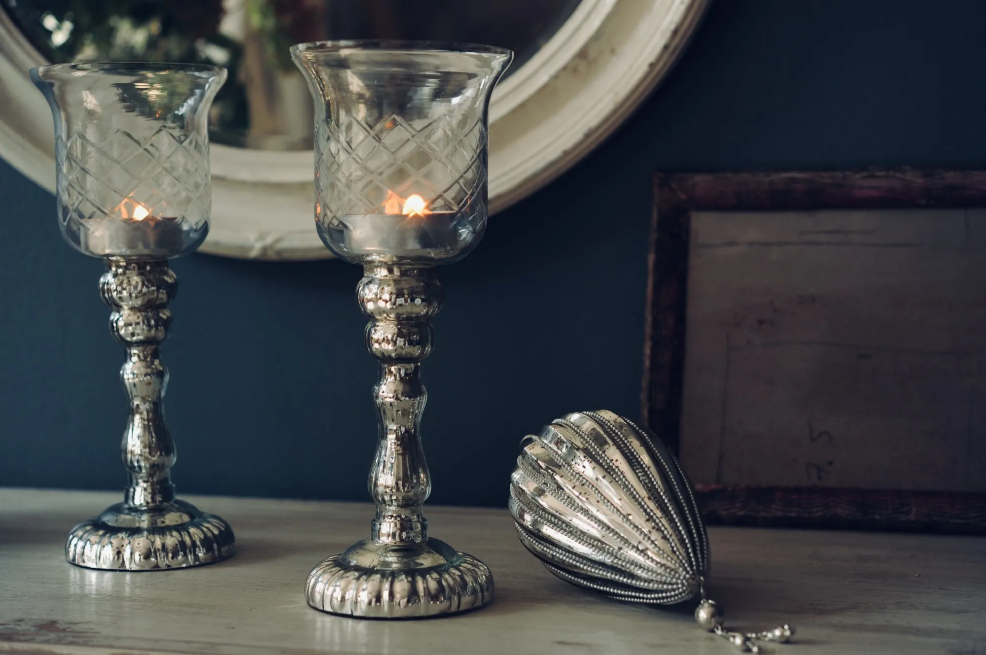 Windlicht 'Tajo', Glas, silbern, Ø 11 cm, H 28 cm