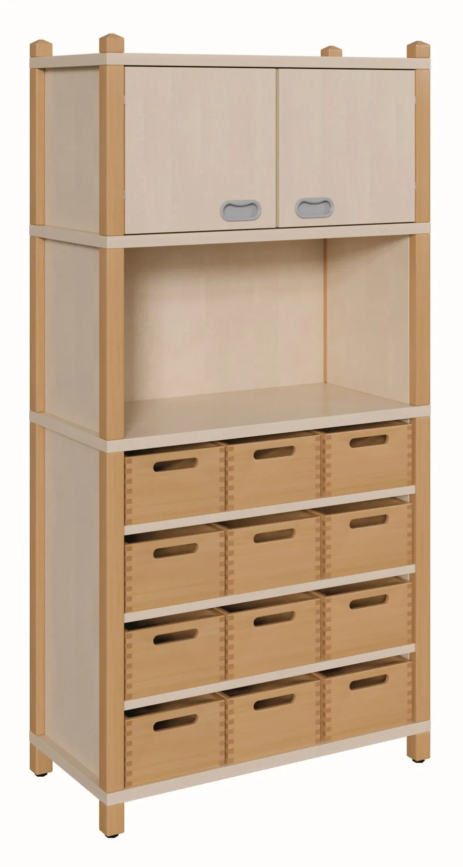 Stollenschrank mit 12 Massivholzschüben inkl. Sichtfenster & Oberschrank, Breite 82 cm