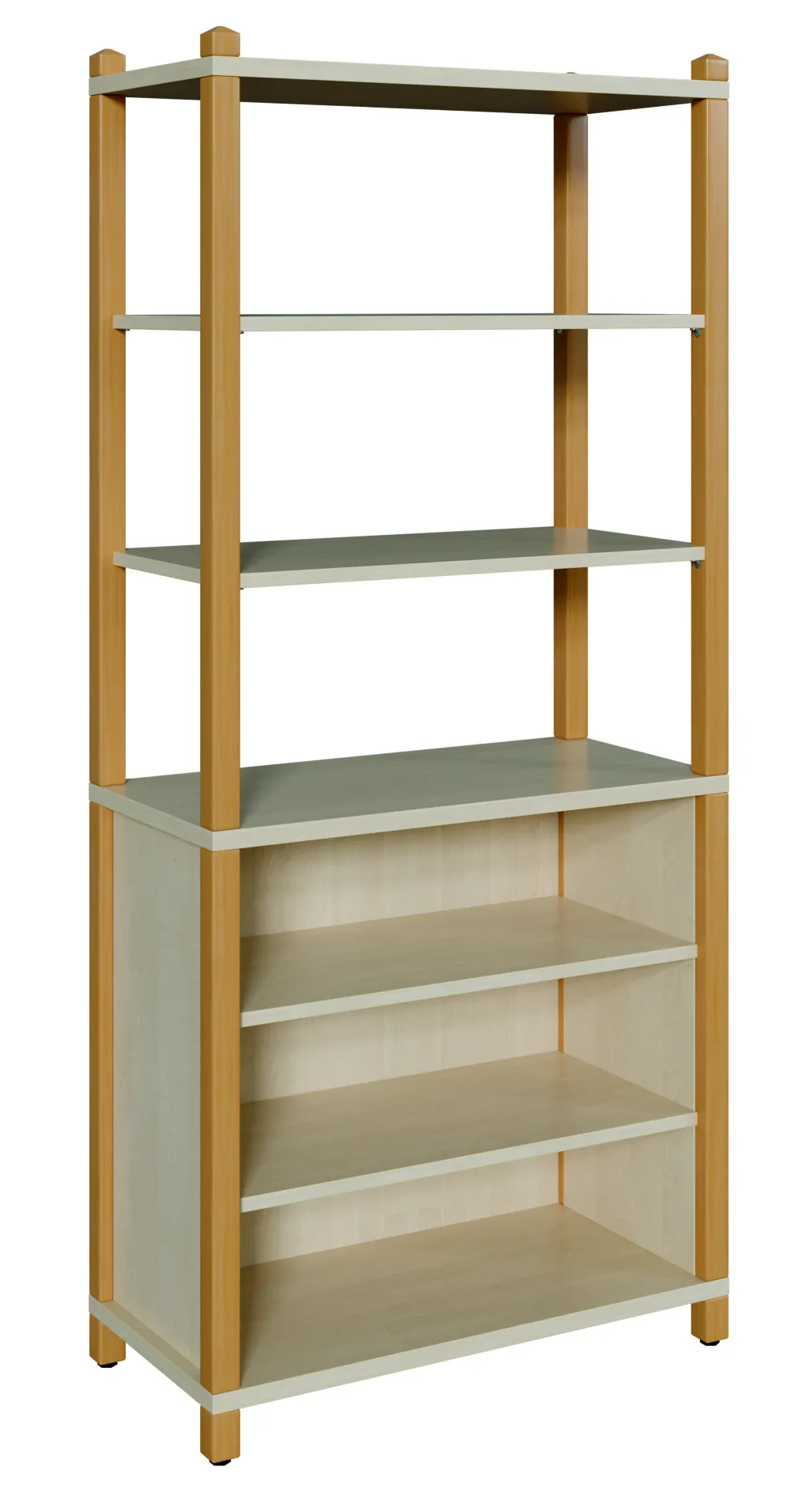 Stollenregal, Höhe 180 cm, mit offenem Regalaufsatz