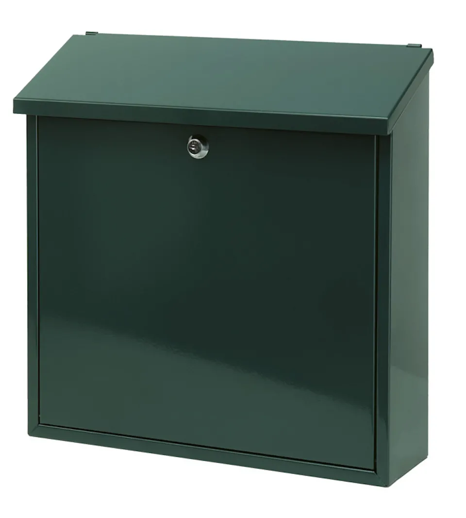 Wandbriefkasten Malagan mit Zylinderschloss | HxBxT 37x37x11,5cm | Einwurföffnung 35,8 x 4cm | Grün