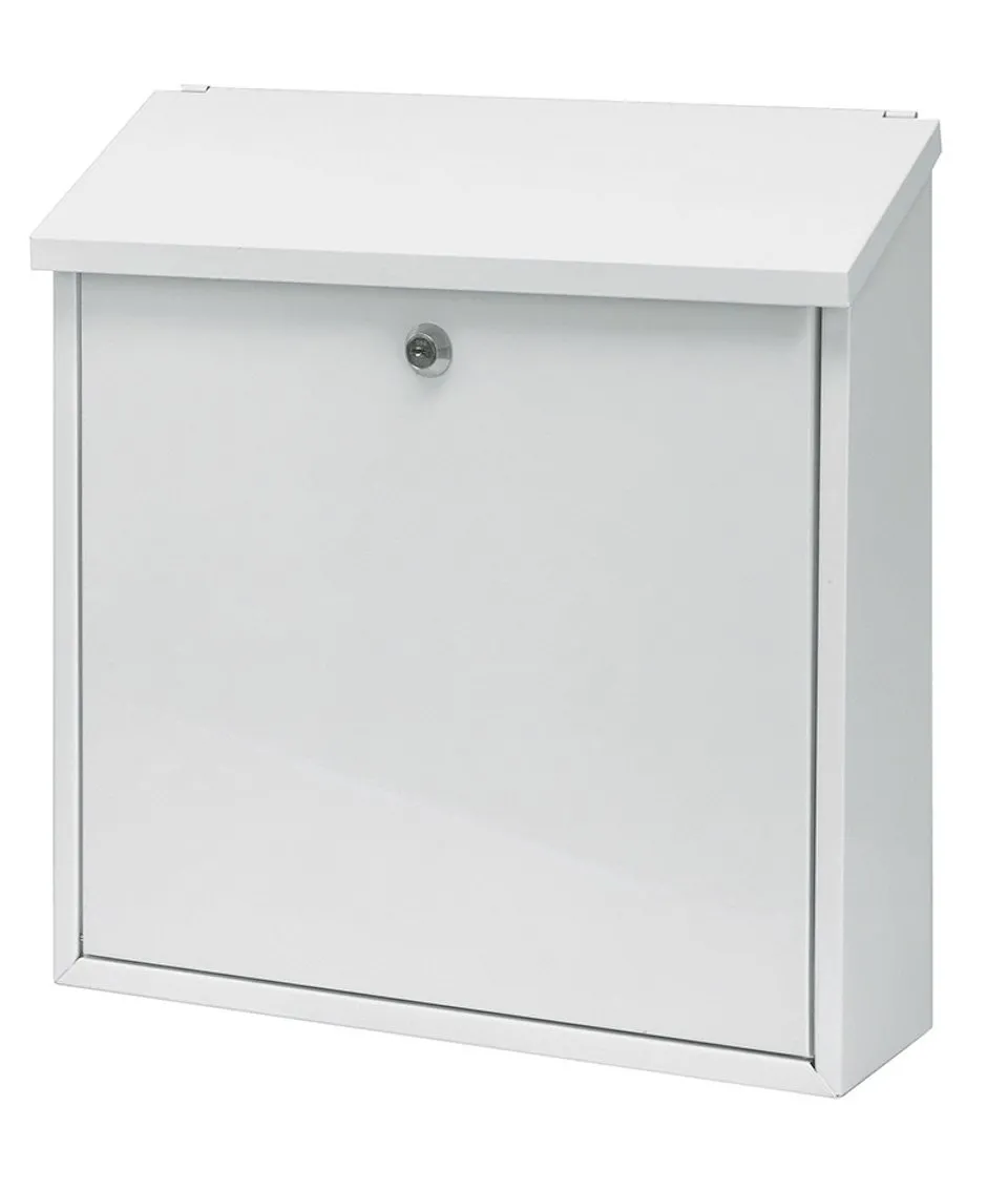 Wandbriefkasten Malagan mit Zylinderschloss | HxBxT 37x37x11,5cm | Einwurföffnung 35,8 x 4cm | Weiß